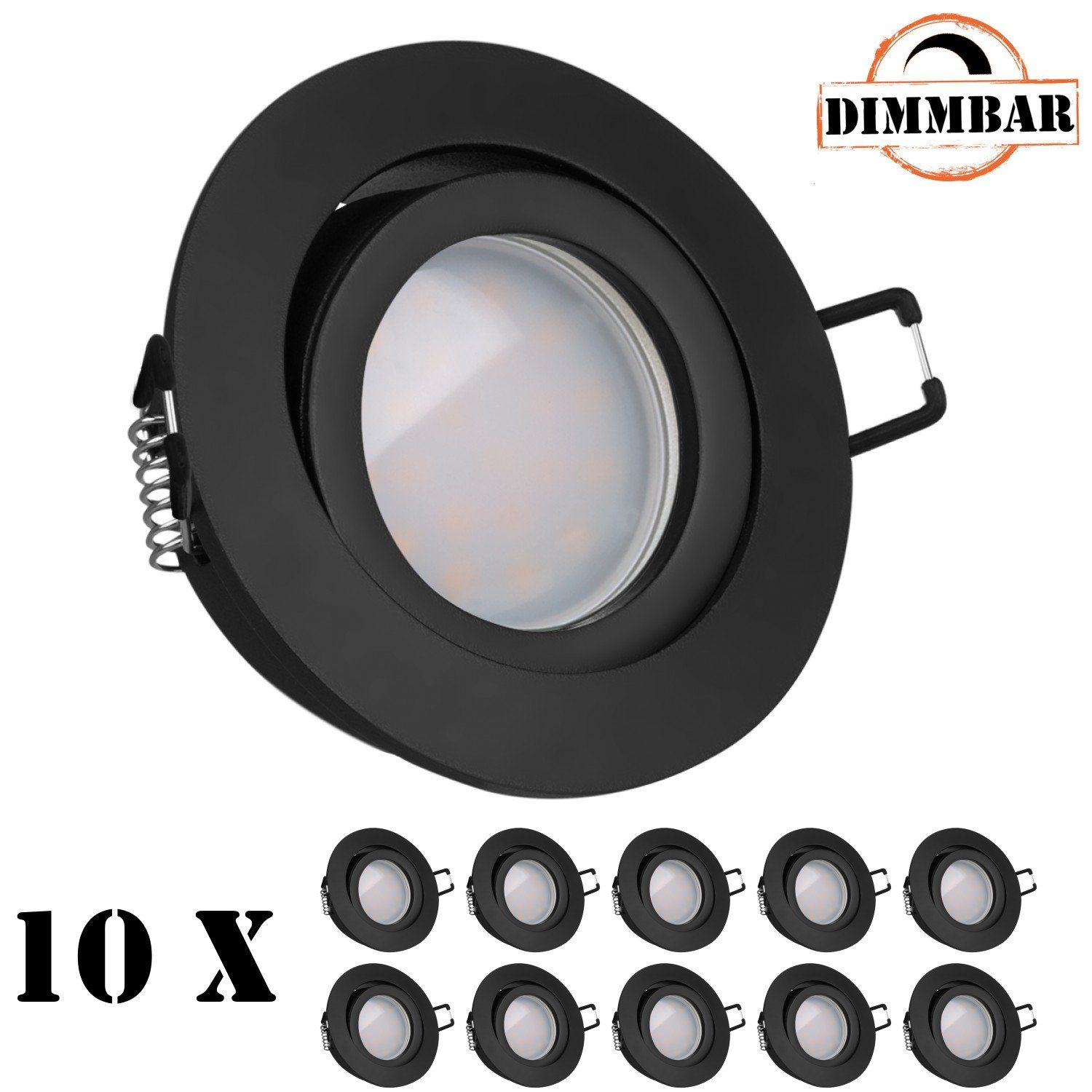 10er Einbaustrahler Set flach schwarz mit dimmbaren matt extra Einbaustrahler LED LEDANDO LED SMD