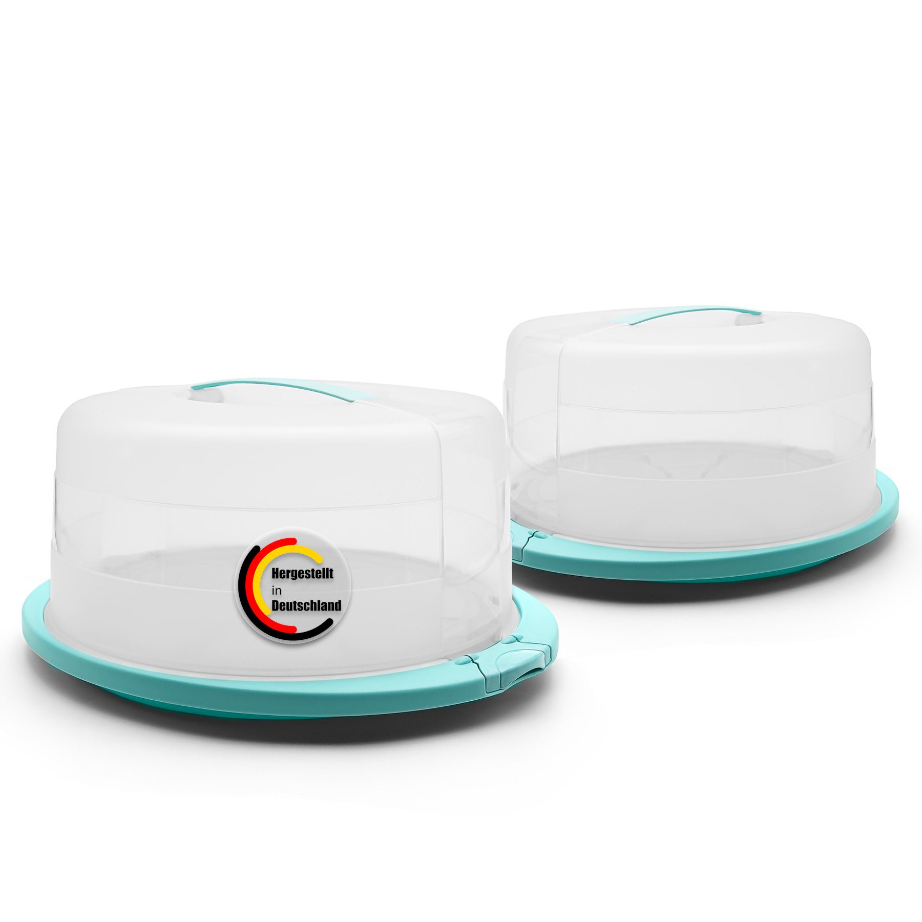 BigDean Kuchentransportbox 2 Stück Tortenglocke Rund mit Kühlfach Eisblau Made in Germany, Kunststoff, (Set, 2-tlg., Tortenbehälter), Stabiler Griff, Kühlfach für Kühlakku