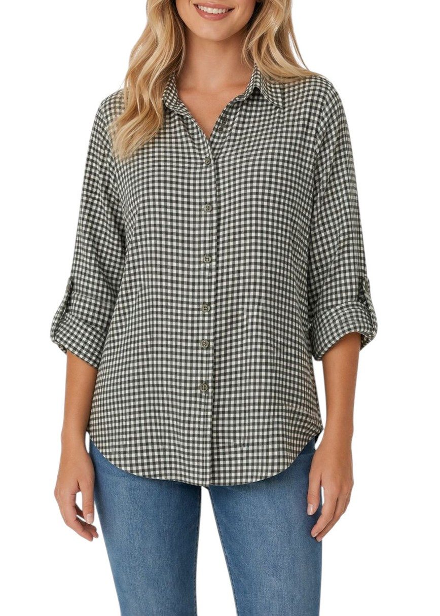 Mississhop Hemdbluse Damen Bluse kariert aus Baumwolle – Hemdbluse mit 3/4-Arm Gr. 36-40