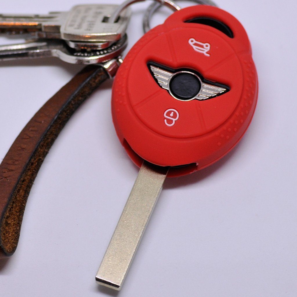 Funk Mini Cabrio ONE Rot, Autoschlüssel Softcase mt-key Clubman Schutzhülle Fernbedienung Schlüsseltasche Cooper Silikon 3 Tasten für