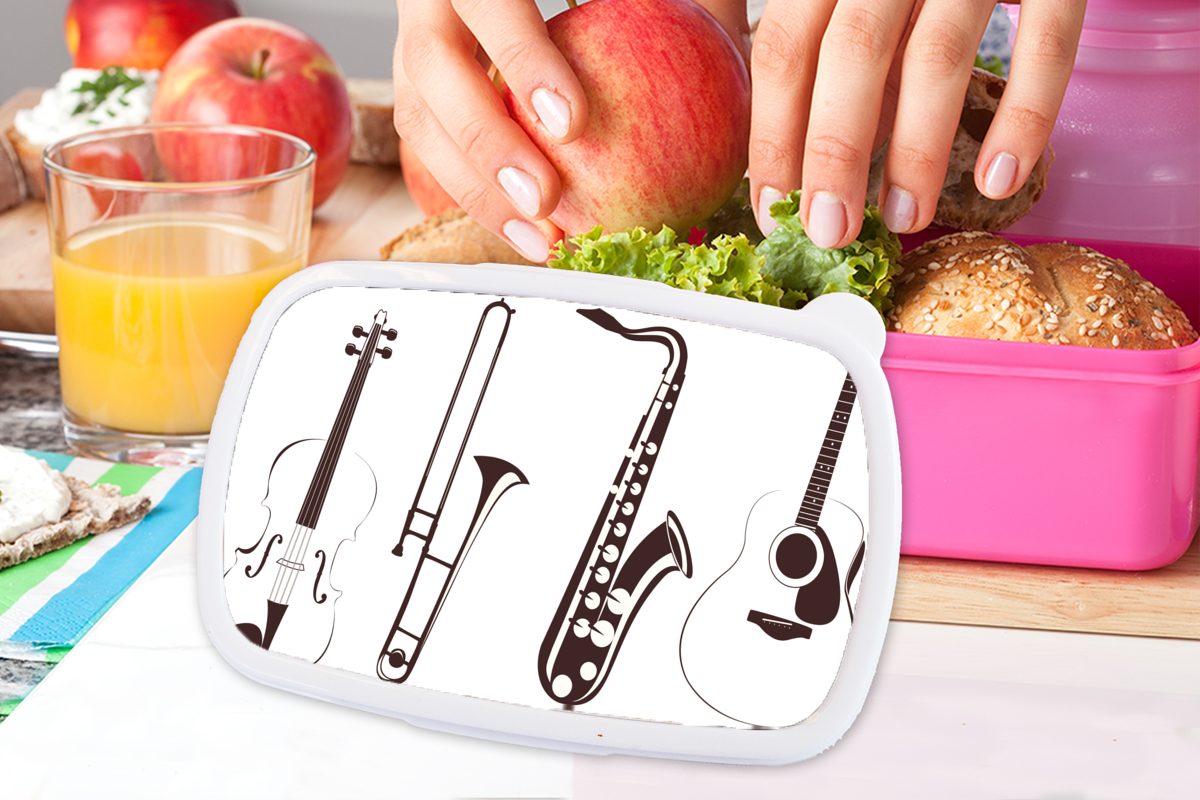 Illustration Snackbox, Brotbox Kunststoff, Kunststoff Mädchen, Erwachsene, Instrumente, und Kinder, für Lunchbox MuchoWow Brotdose rosa (2-tlg), Geige Eine einer anderer