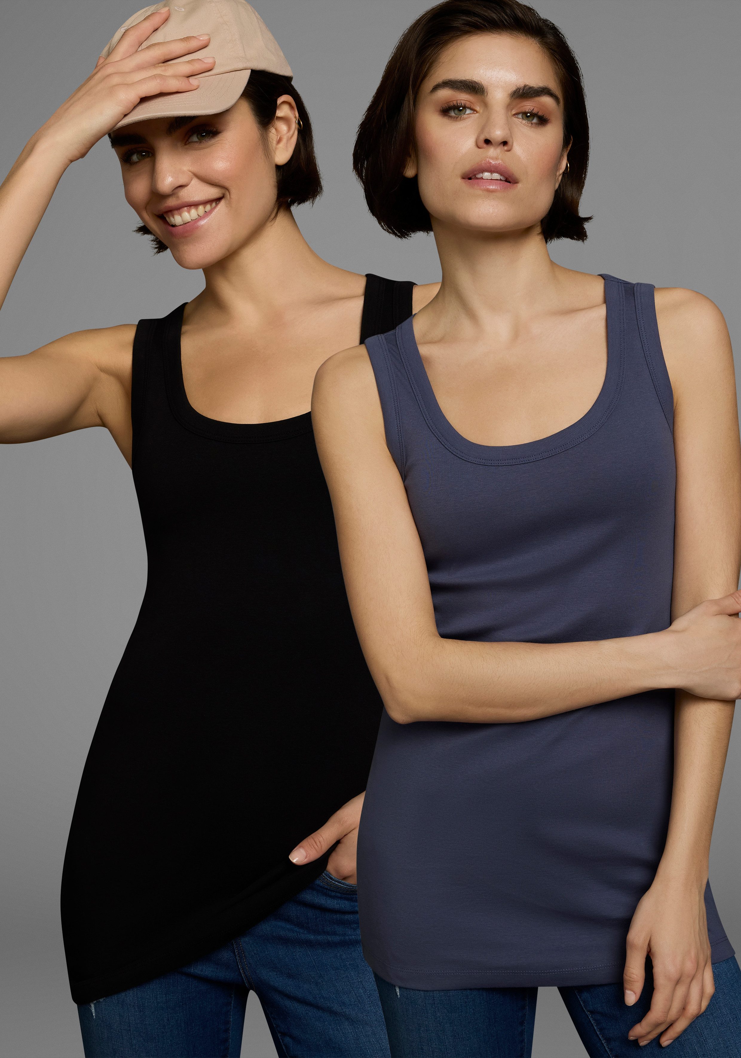 Flashlights Tanktop (2er-Pack) sehr figurbetonte Passform, aus Baumwolle, mit Rundhalsausschnitt