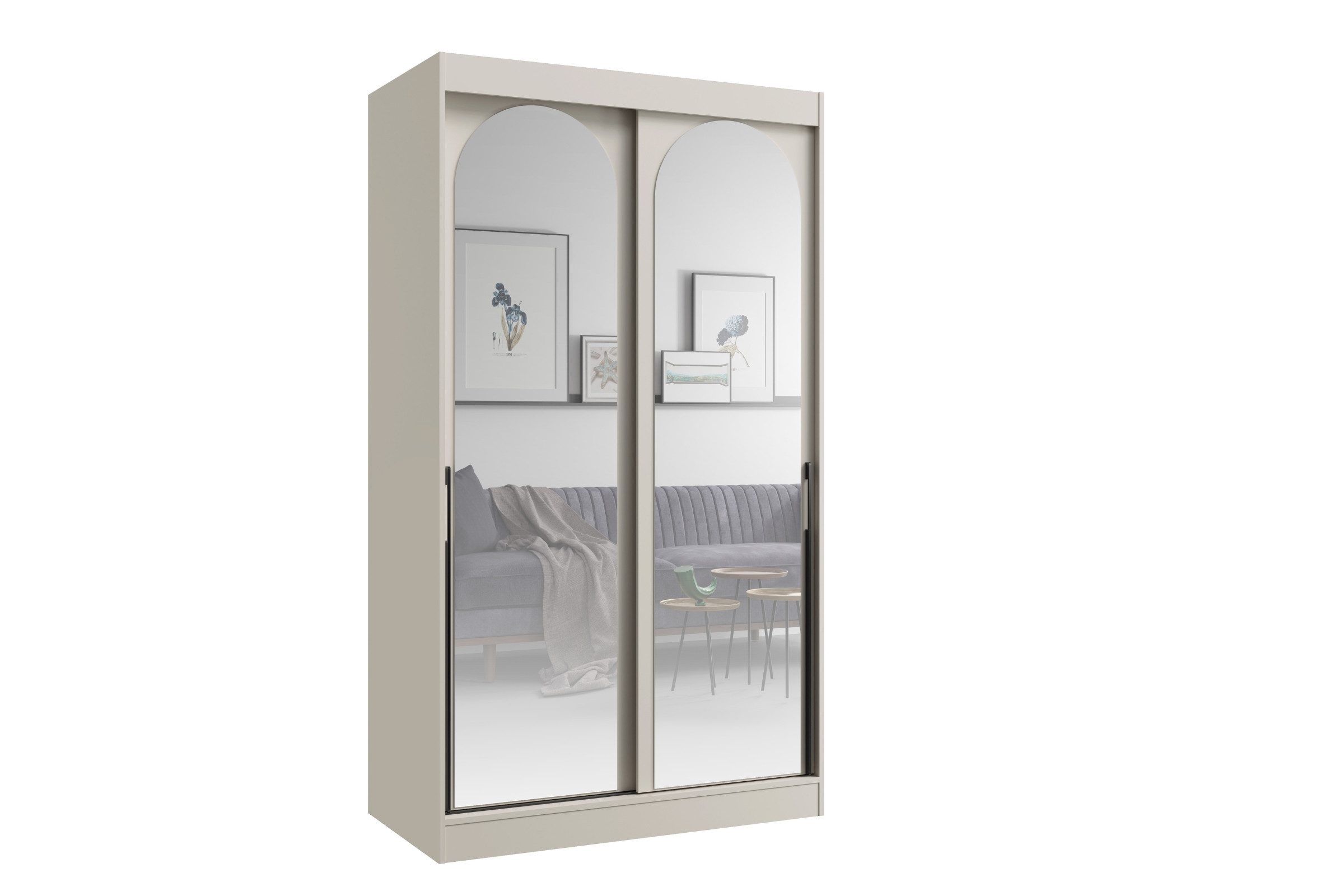 Deine Möbel 24 Schiebetürenschrank MOSSA mit Spiegel, Kleiderschrank in Weiß, Schwarz Cashmere (ideal für Schlafzimmer, Flur & Garderobe, 1-St., Schwebetürenschrank 120 cm breit) Platzsparendes Design – ideal für kleine und mittelgroße Schlafzimmer