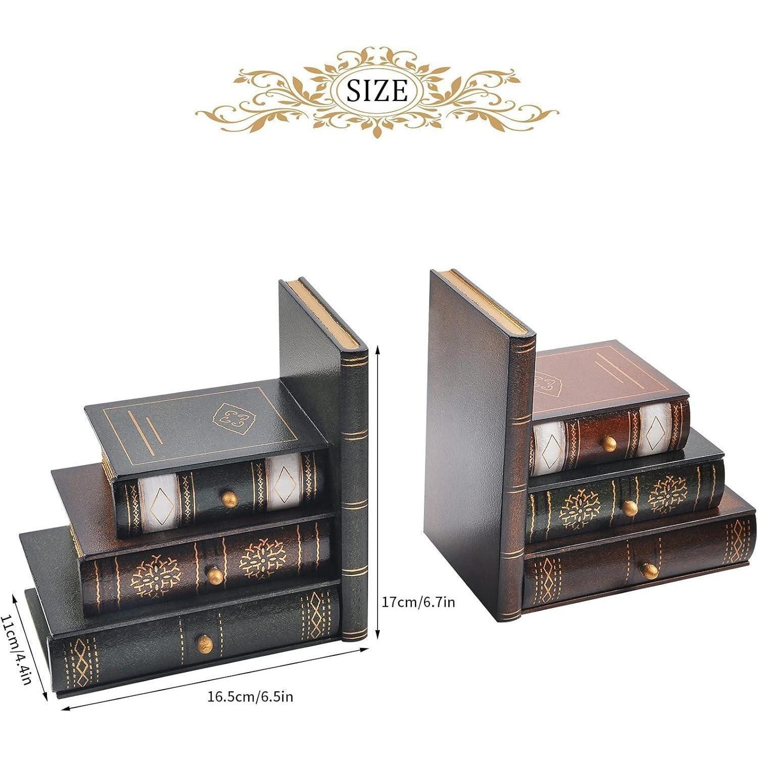 LuxusKollektion Buchstütze Vintage Buchstützen aus Holz - Dekorative Organizer für Büro und