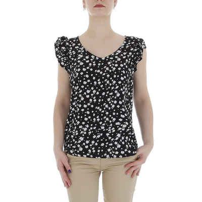Ital-Design Kurzarmbluse Damen Elegant (85987256) Rüschen Print Top & Shirt in Schwarz
