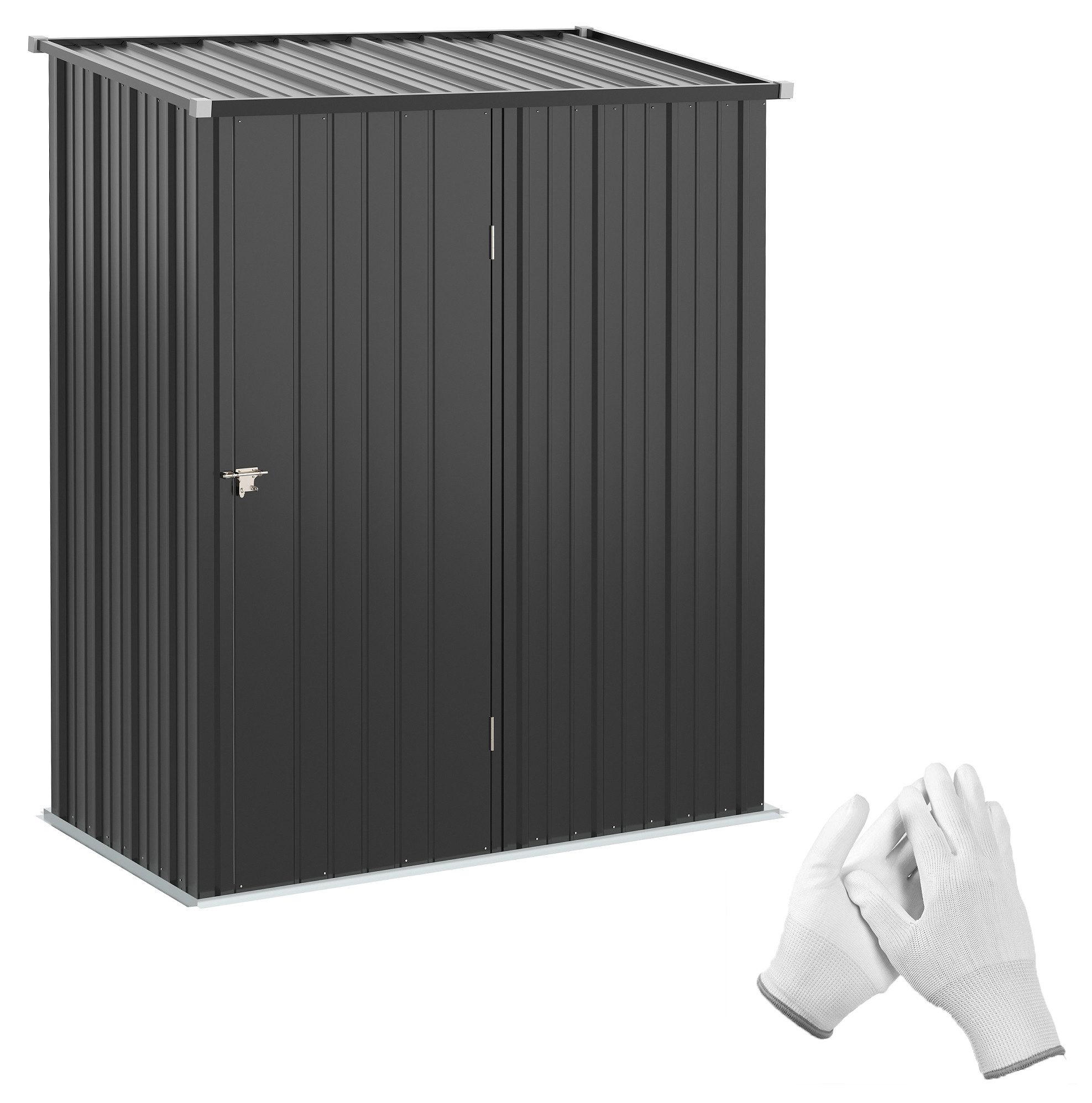 OKWISH Gerätehaus 1,34 m² Schwarz 161,5x94,5x196 cm Stahl Pultdach, BxT: 161.5x94.5 cm, (Packung, 1 St., Gartenhaus zur Aufbewahrung von Werkzeugen für Garten & Terrasse), Abschließbarer Gartenschrank aus verzinktem Stahl für Outdoor