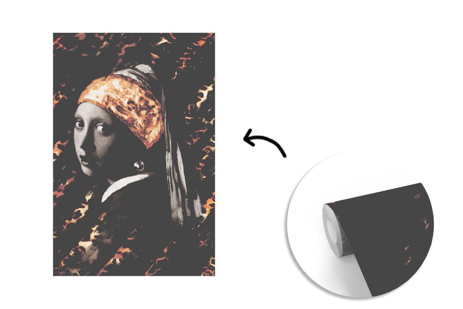 MuchoWow Fototapete Das Perlenohrring für bedruckt, dem - (3 Matt, Vermeer Mädchen Johannes Montagefertig Tapete - mit Wohnzimmer, Vinyl St), Gold, Wandtapete