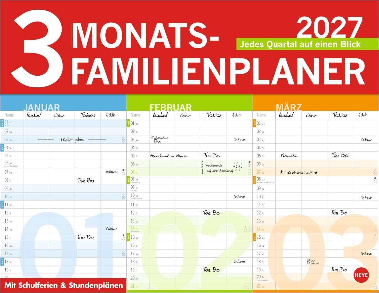 Wandkalender 3-Monats-Familienplaner 2027