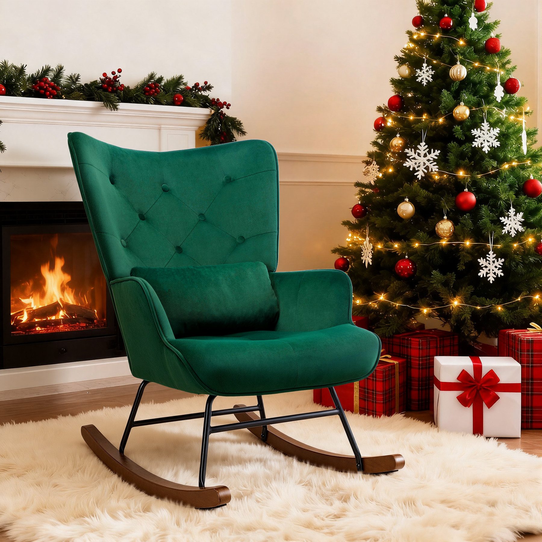 HomeMiYN Schaukelstuhl Schaukelstuhl Wohnzimmer Samt mit Metallgestell Holz günstig online kaufen