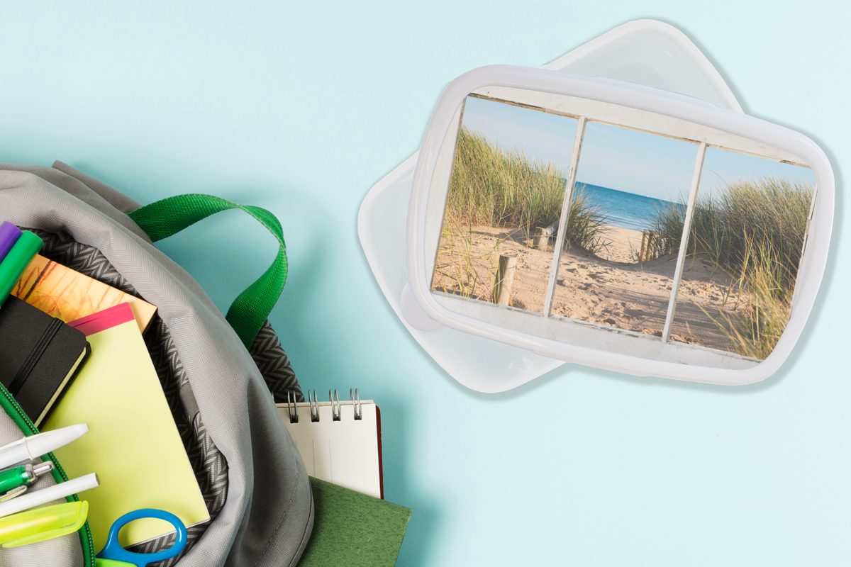 (2-tlg), Mädchen MuchoWow und Brotdose, weiß Lunchbox Erwachsene, Meer, und Jungs - Kunststoff, für Strand Kinder für Aussicht - Brotbox