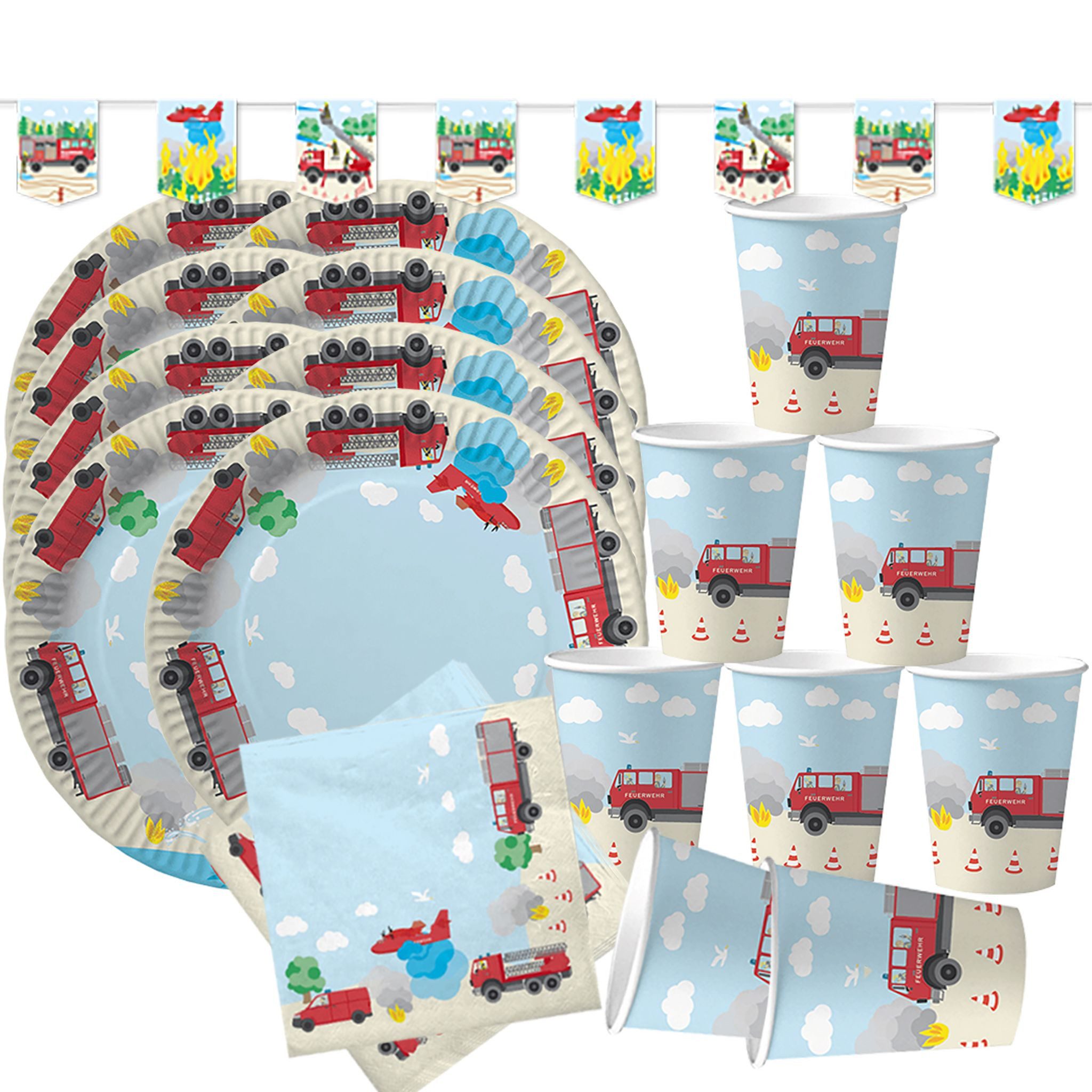 dh konzept Einweggeschirr-Set Feuerwehr Party Deko Set für Kindergeburtstage