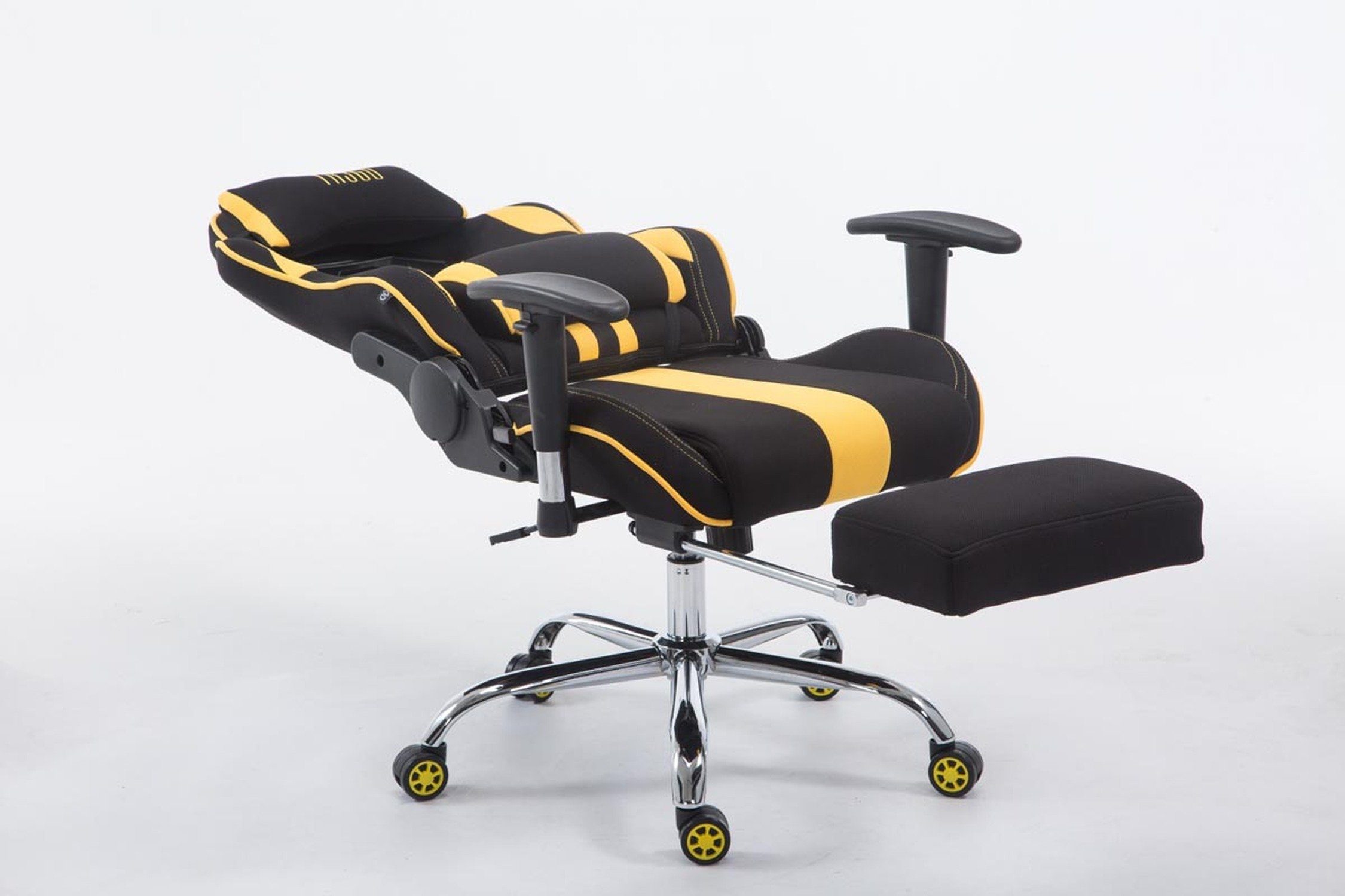 TPFLiving Gaming-Stuhl Limitless-2 mit bequemer drehbar (Schreibtischstuhl, Metall 360° - Rückenlehne chrom - Sitzfläche: Drehstuhl, höhenverstellbar - schwarz/gelb Racingstuhl, Gestell: Stoff Chefsessel), Gamingstuhl
