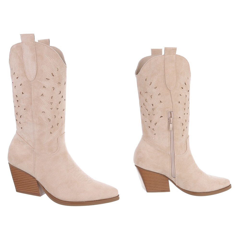 Ital-Design Stylische Stiefeletten mit filigranem Design und Komfort Westernstiefel (91409525) Blockabsatz Stiefel in Beige – Bild 4 von 5