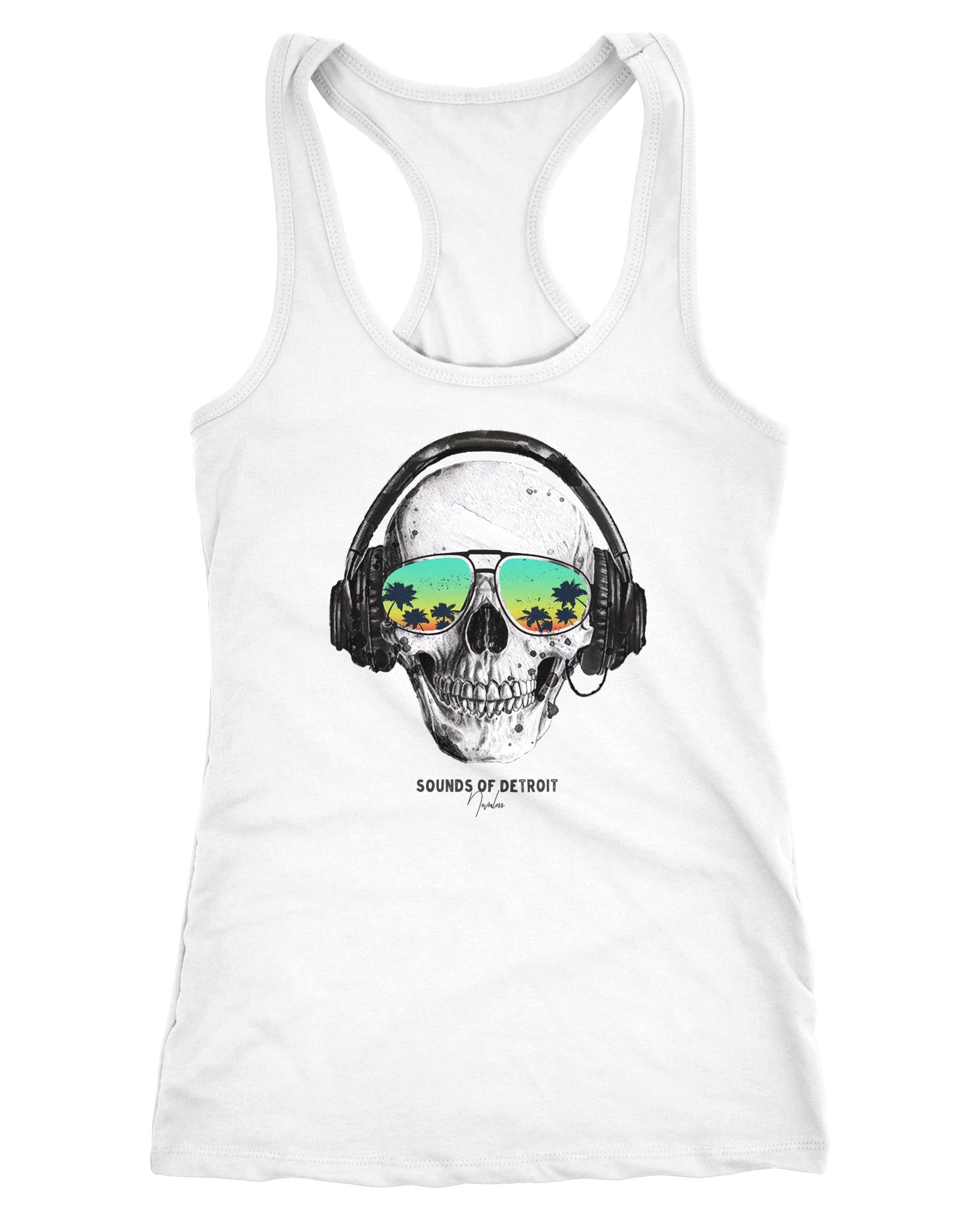 Tanktop Damen Tank-Top Totenkopf Kopfhörer Musik Party Skull Sonnenbrille