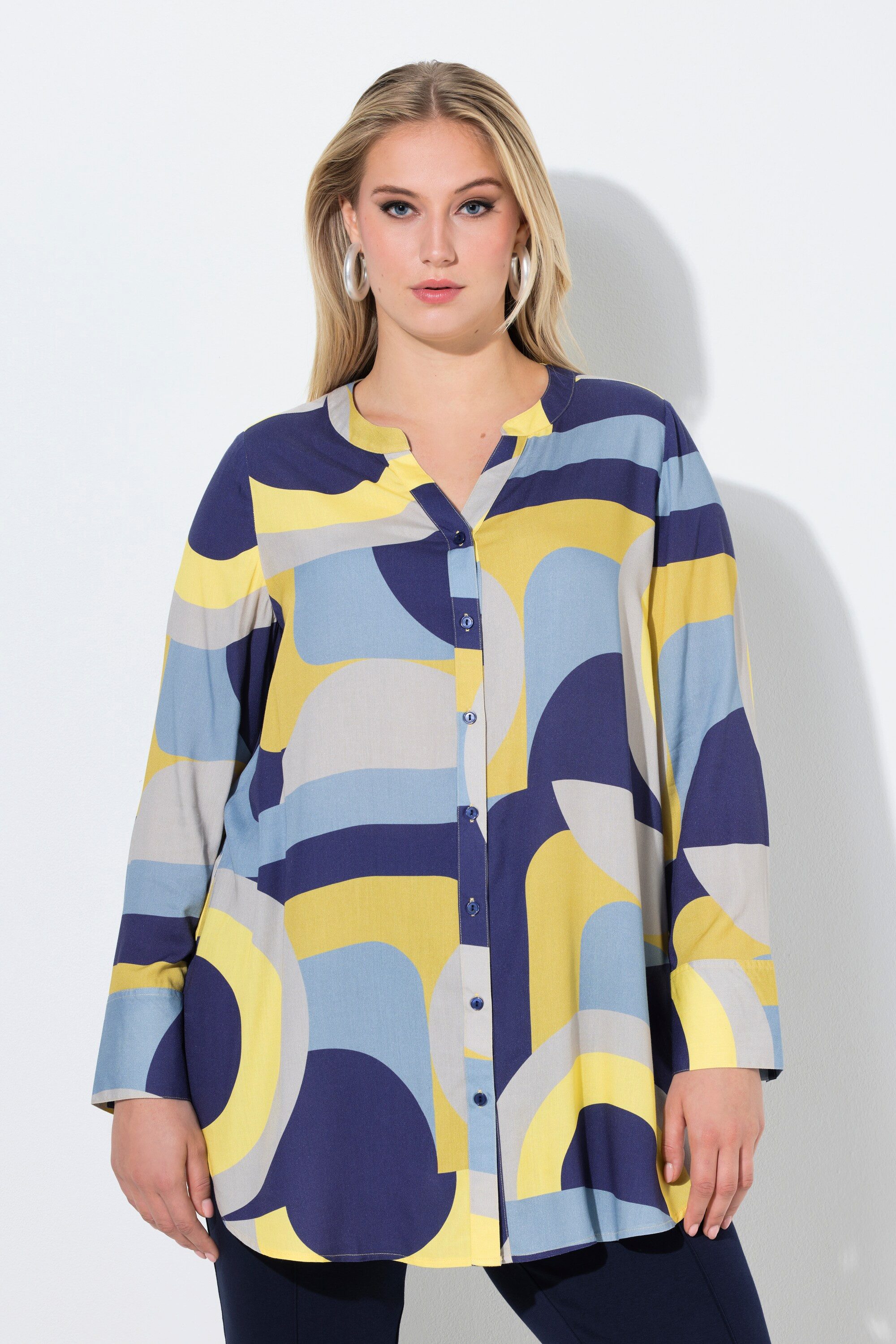 Longbluse Longbluse grafisch A-Linie Tunika-Ausschnitt