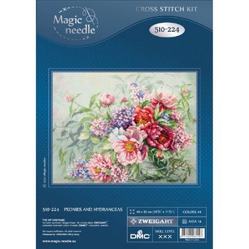 Magic Needle Kreativset Magic Needle Kreuzstich Set "Pfingstrosen und Hortensien", (embroidery kit by Marussia)