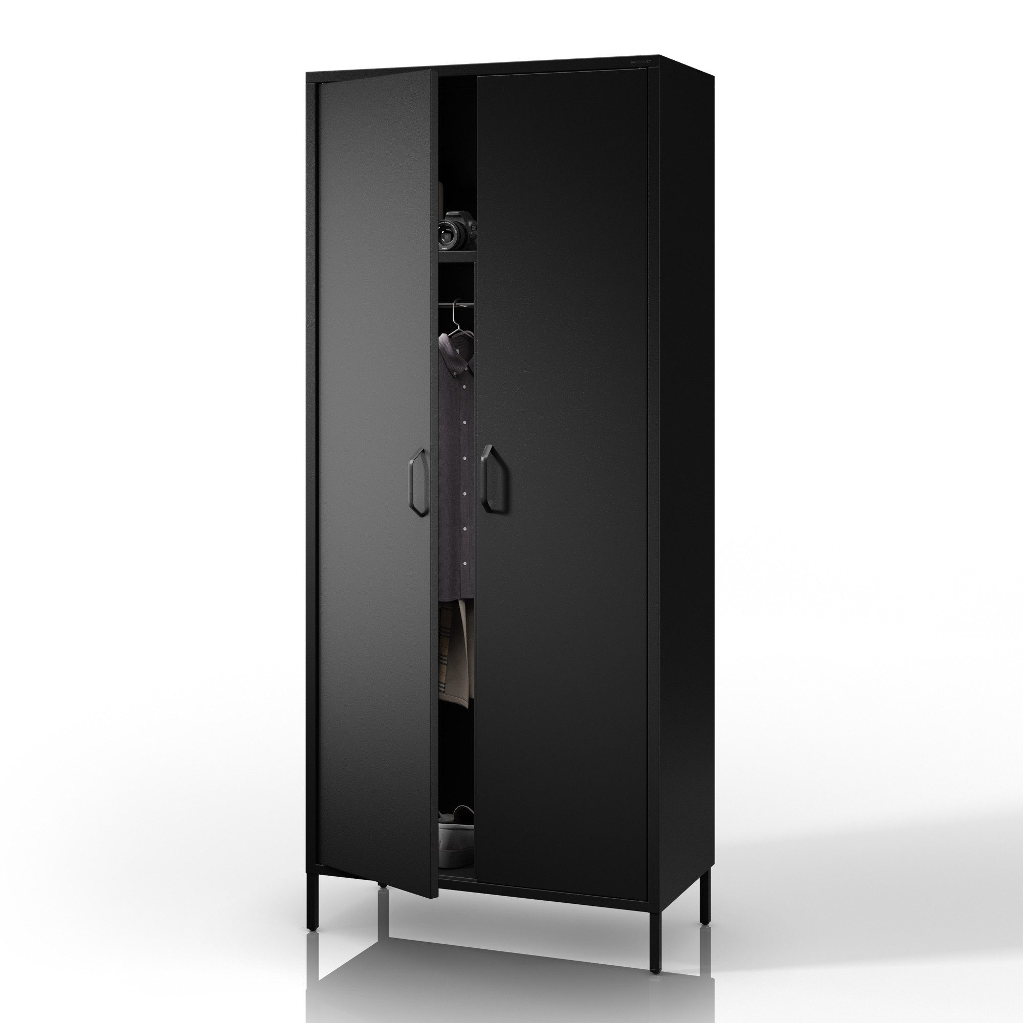 Jan Nowak Kleiderschrank FLAVIO Kleiderschrank Metall Stahl 80x185x45cm 3 Zonen Sparkling (Stahl 0,6mm, 40kg pro Zone, Magnete Silikonpads, Wandmontage) Brilliance Beine regulierbar Wohnzimmer Schlafzimmer