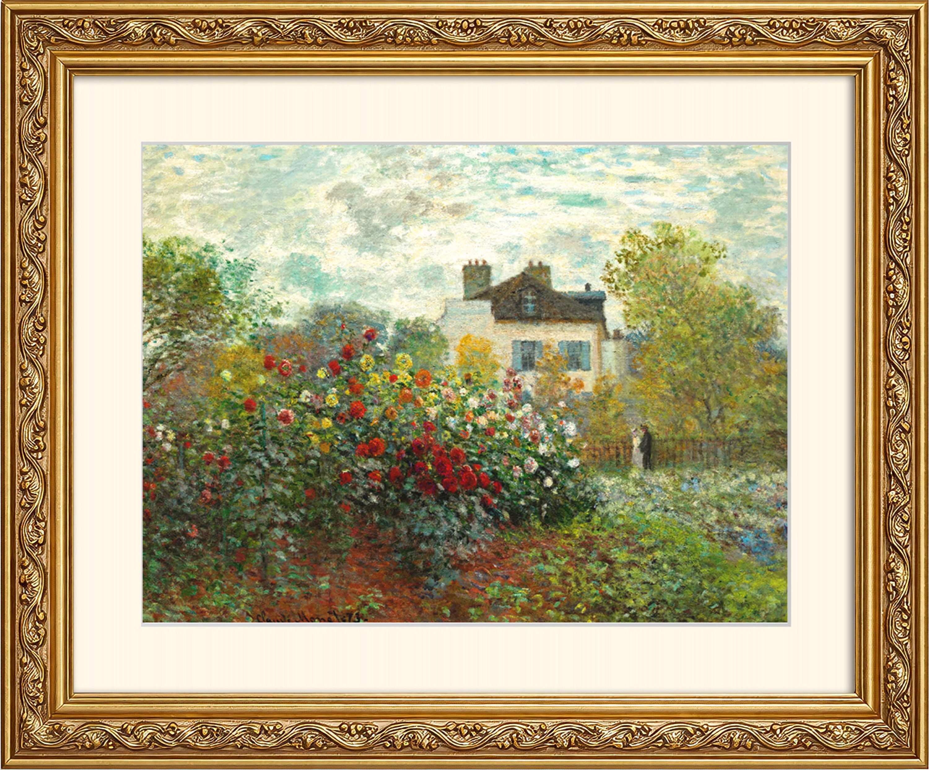 artissimo Bild mit Rahmen Wandbild gerahmt 63x53 cm Kunstdruck mit Passepartout & Barock-Rahmen, Claude Monet: The Artist Garden at Argenteuil