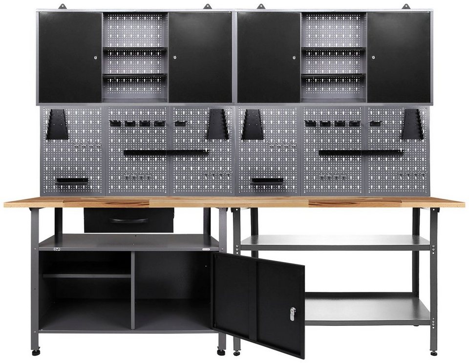 ONDIS24 Werkstatt-Set Nobbi & Klaus, 240 cm, 2x Werkzeugwand aus Metall mit  Hakensortiment - je ca. 1,21 m breit