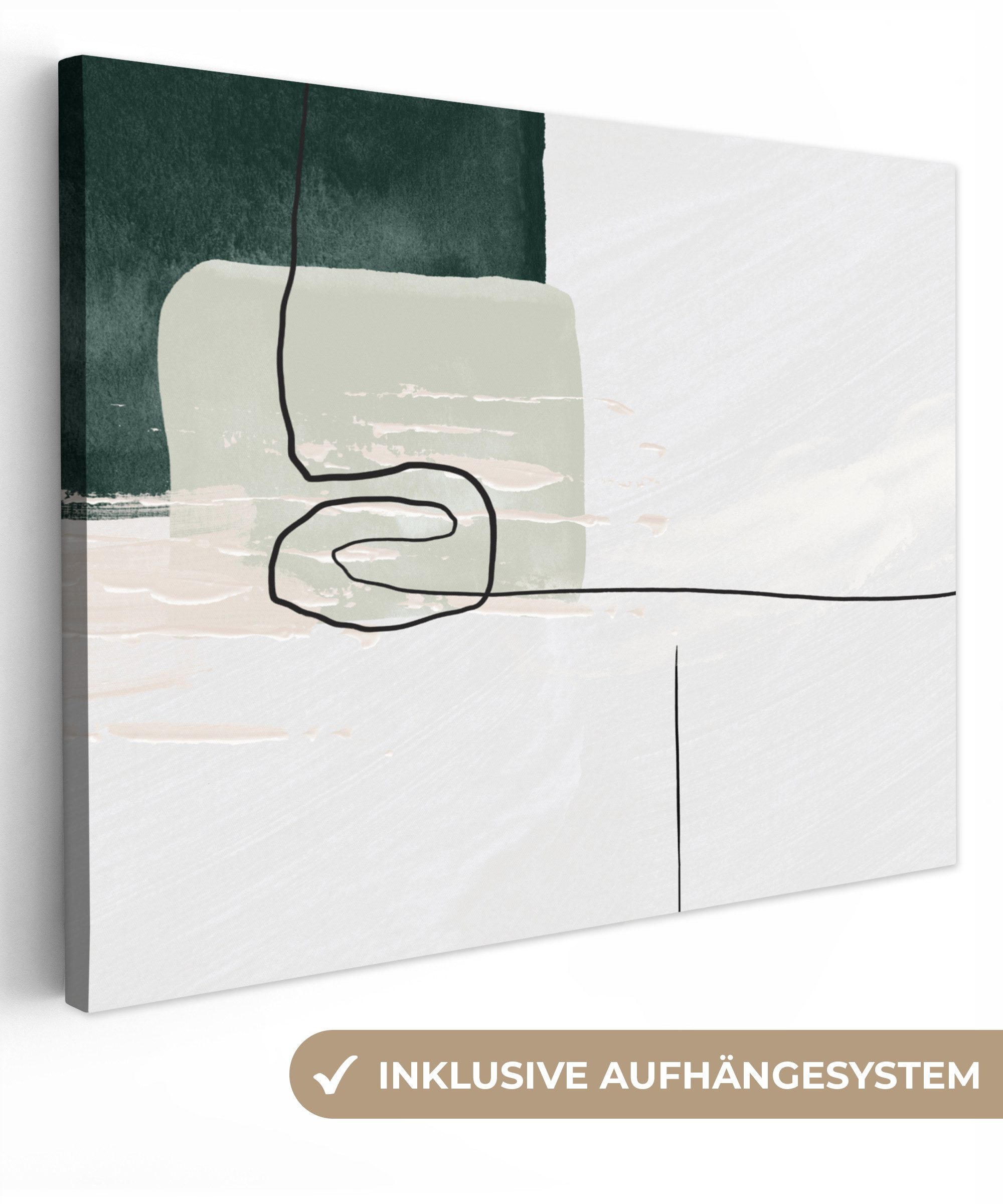 OneMillionCanvasses® Leinwandbild Abstrakt - Kunst - Grün - Weiß - Farbe, Fotodruck (1 St), Wandbild Leinwandbilder, Aufhängefertig, Wanddeko 40x30 cm