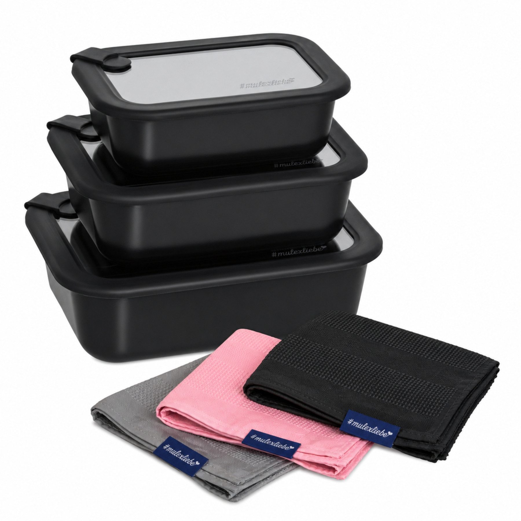 Mulex Aufbewahrungsdose Vorratsdosen LUND HAPPY FRESH Meal Cubes mit Multifunktionstüchern (Set, 6 St), Aufbewahrungsdosen aus Borosilikatglas, luftdicht, 6er Set