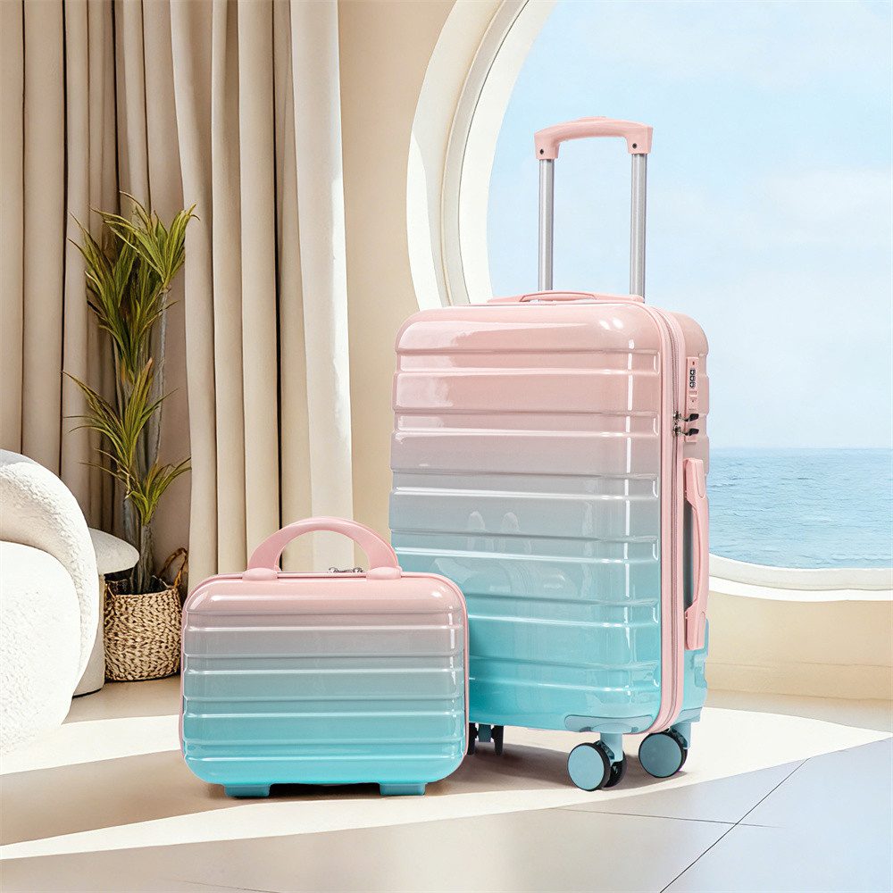 REDOM Kofferset Spinner-Kofferset, 4 Rollen, (mit Seitenhandgriffen, Schutzfüßen – Integriertes Zahlenschloss & 14" Kosmetiktasche, 2 tlg)