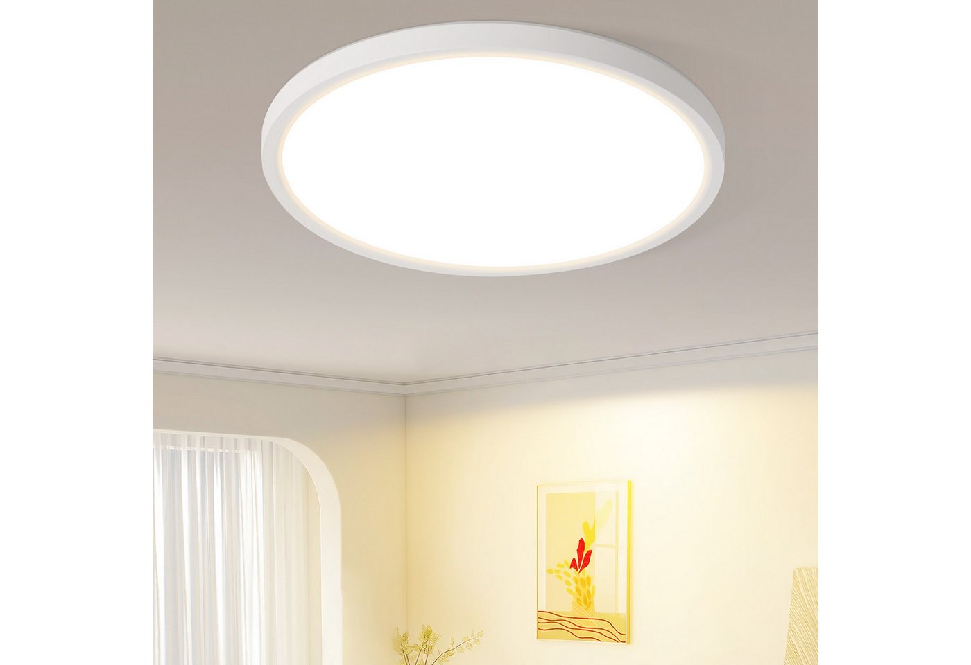 ZMH LED Deckenleuchte Whonzimmer ∅18CM Schwarz/Weiß Schlafzimmerlampe 15W für Küche Flur, Augenschutz, Einfache Installtion, LED fest integriert, Warmweiß, 3000K Flach Deckenlampe