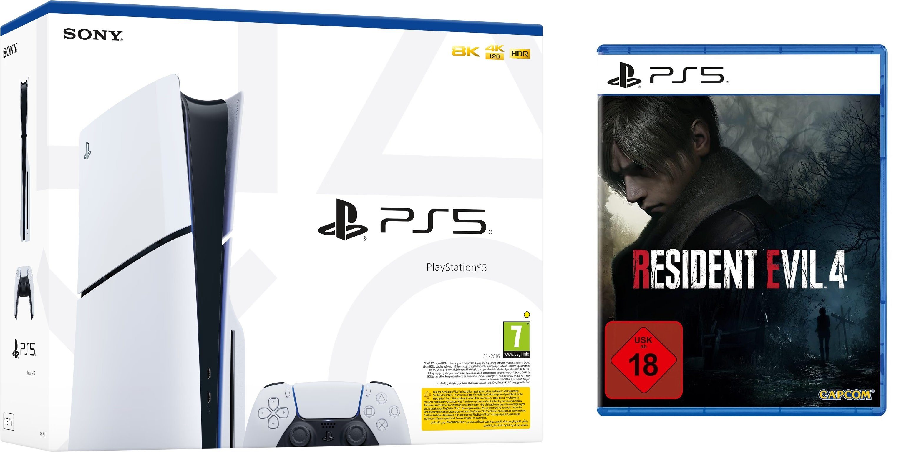 Playstation Playstation 5 Slim Konsole Laufwerk + Resident Evil 4 Remake PS5 Spiel 1TB (Bundle), SSD, 4k, Disk Edition