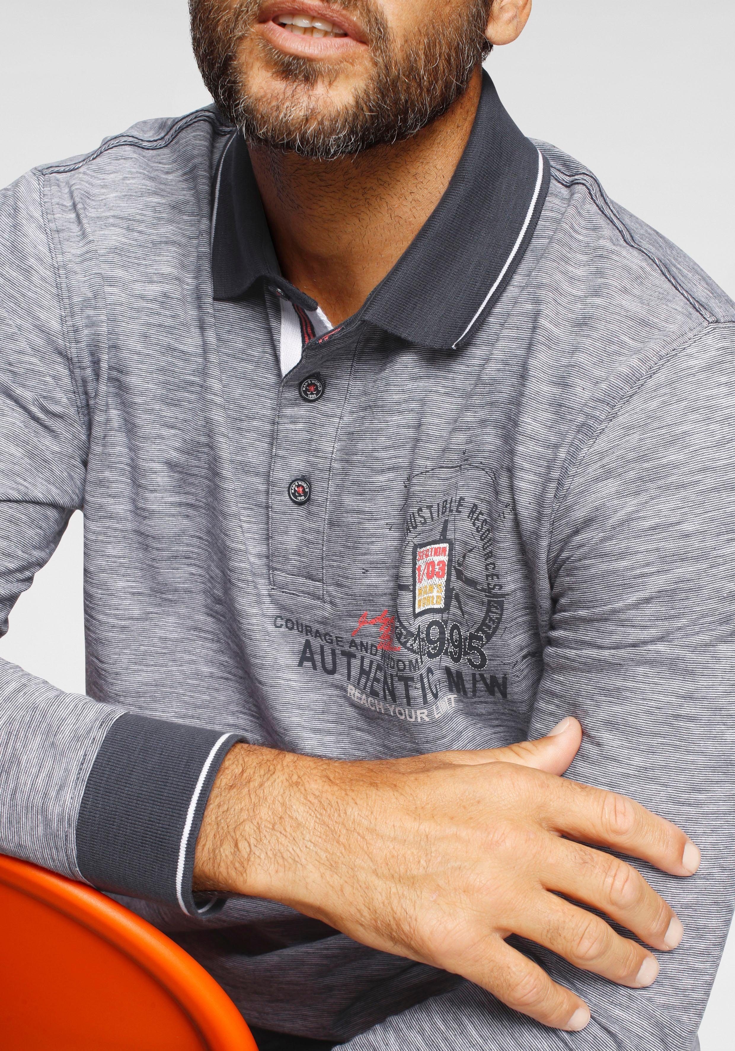 Man's World Langarm-Poloshirt Langarm, melierte Optik, Polokragen, aus Baumwolle