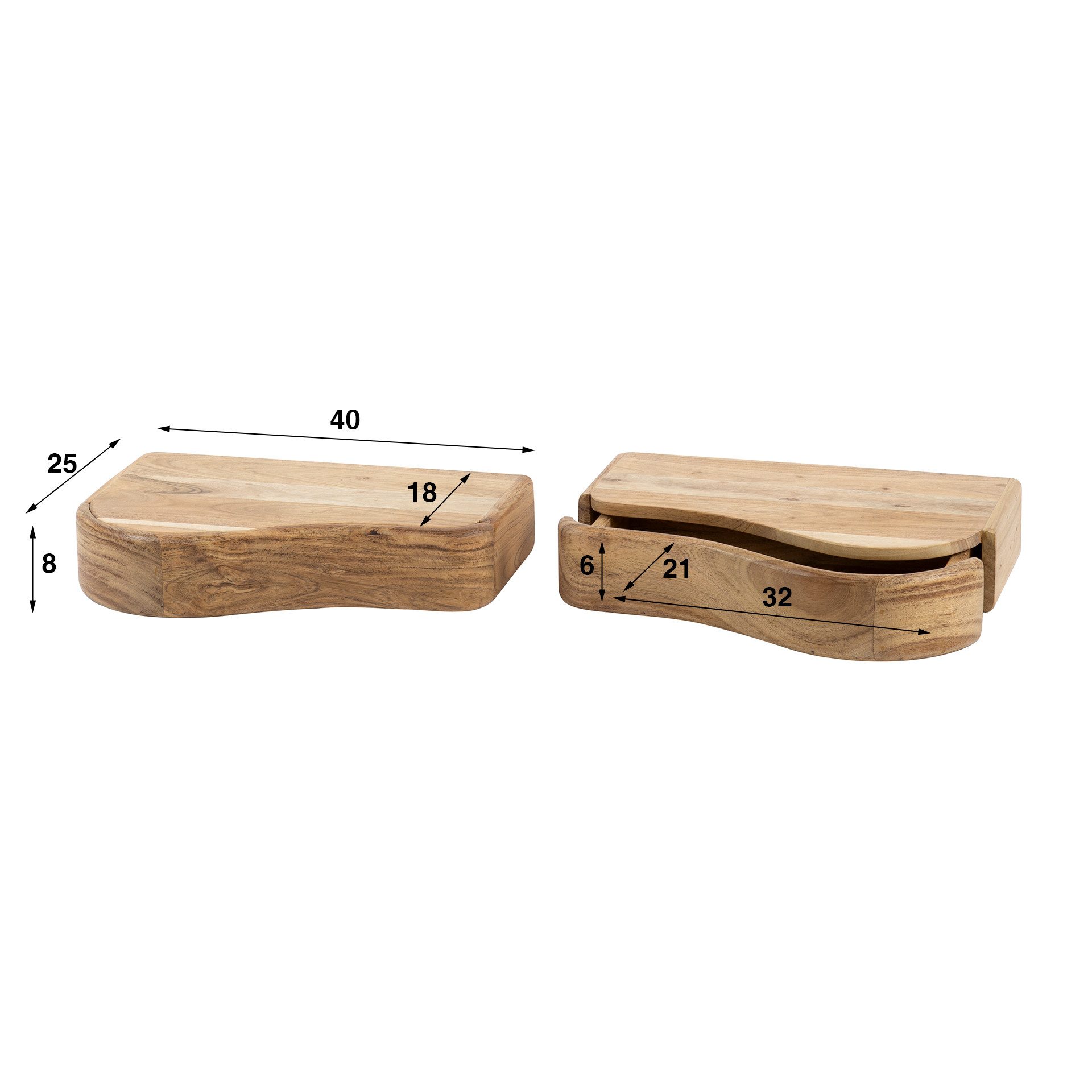 alesvelt Nachttisch Set ORGANIC FLOW 2 schwebende Massivholz-Konsolen aus Akazie (2er-Set), 25x40x8cm, Akazienholz – Bild 5 von 5