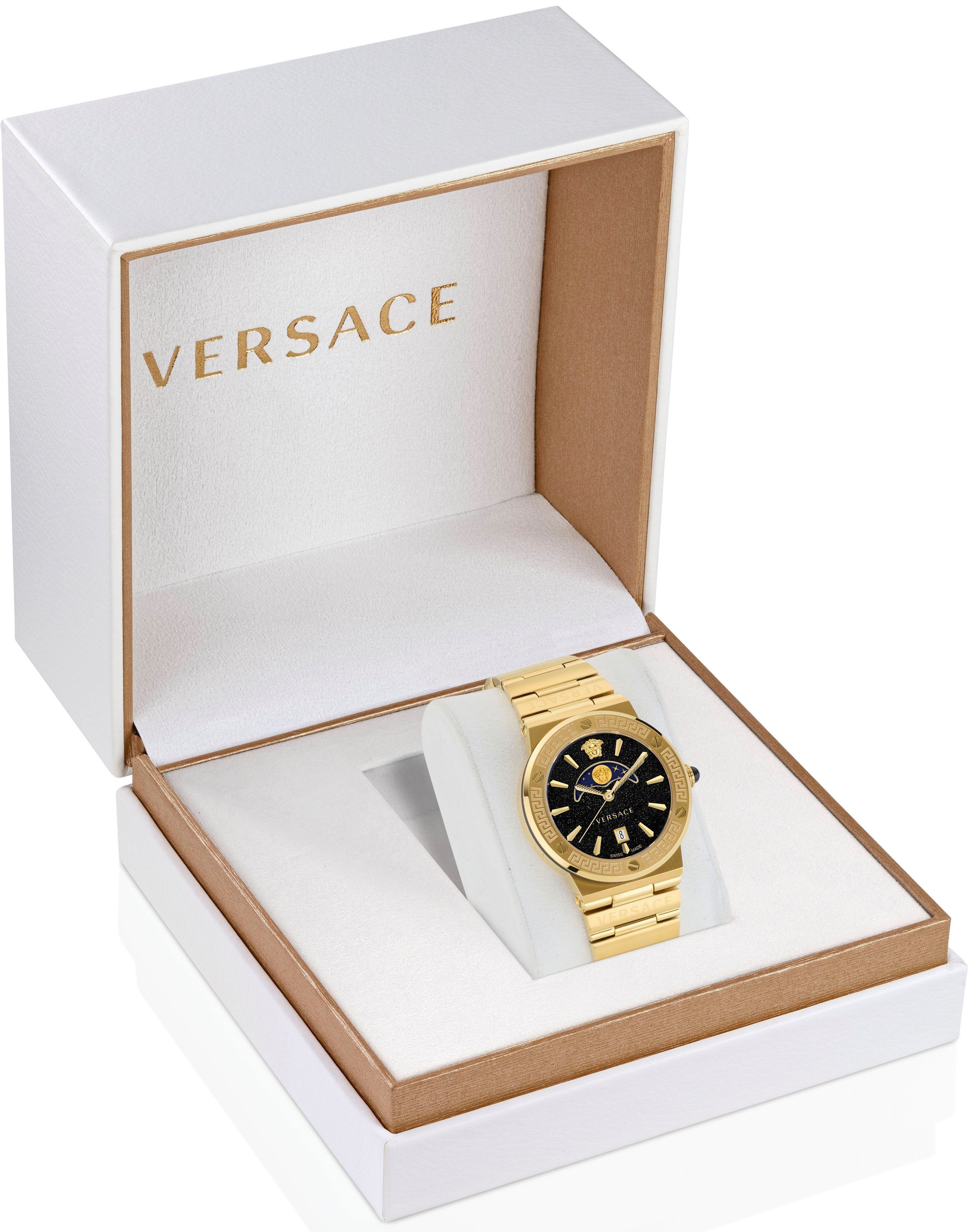 Versace Quarzuhr GRECA LOGO MOONPHASE VE7G00323, Armbanduhr, Damenuhr, Saphirglas, Datum, Swiss Made, Mondphase