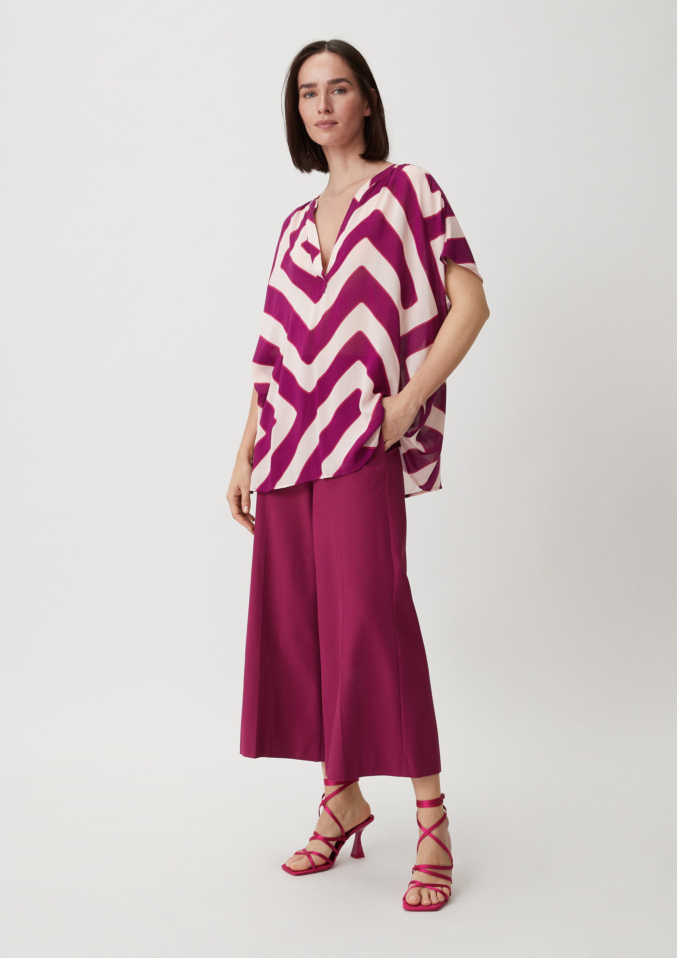 comma Kurzarmbluse Bluse Viskosebluse mit Raffung