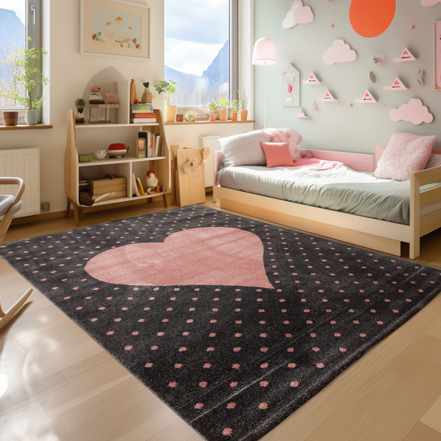 Teppich Herz-Design, SIMPEX24, Läufer, Höhe: 10 mm, Teppich Kinderzimmer Herz Design Kinder Teppich Rosa Babyzimmer