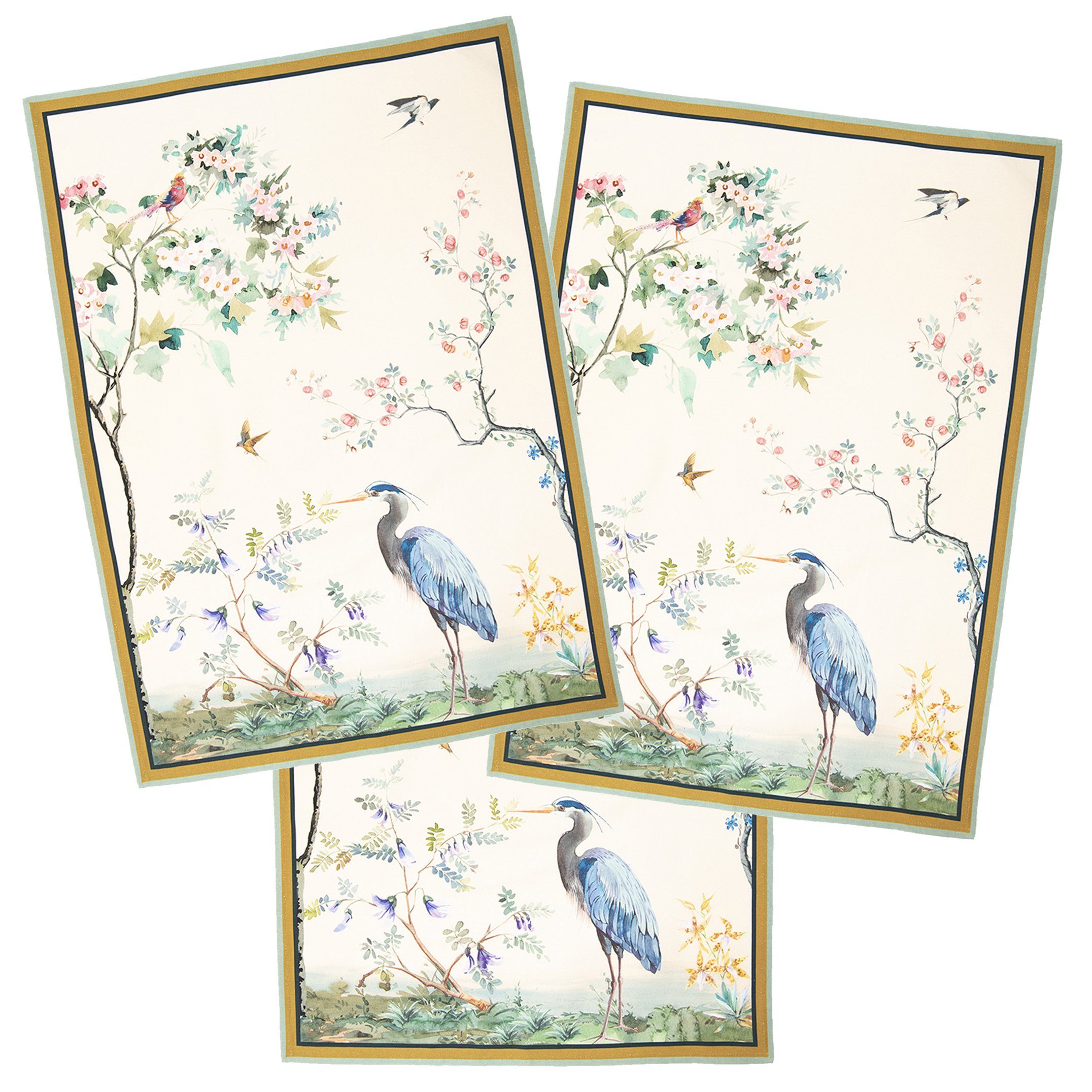 Clayre & Eef Geschirrtuch Birds in Paradise, (Set, 3-tlg., 3-teilig), Geschirrtücher (3 Stück), ca.50x70cm Baumwolle