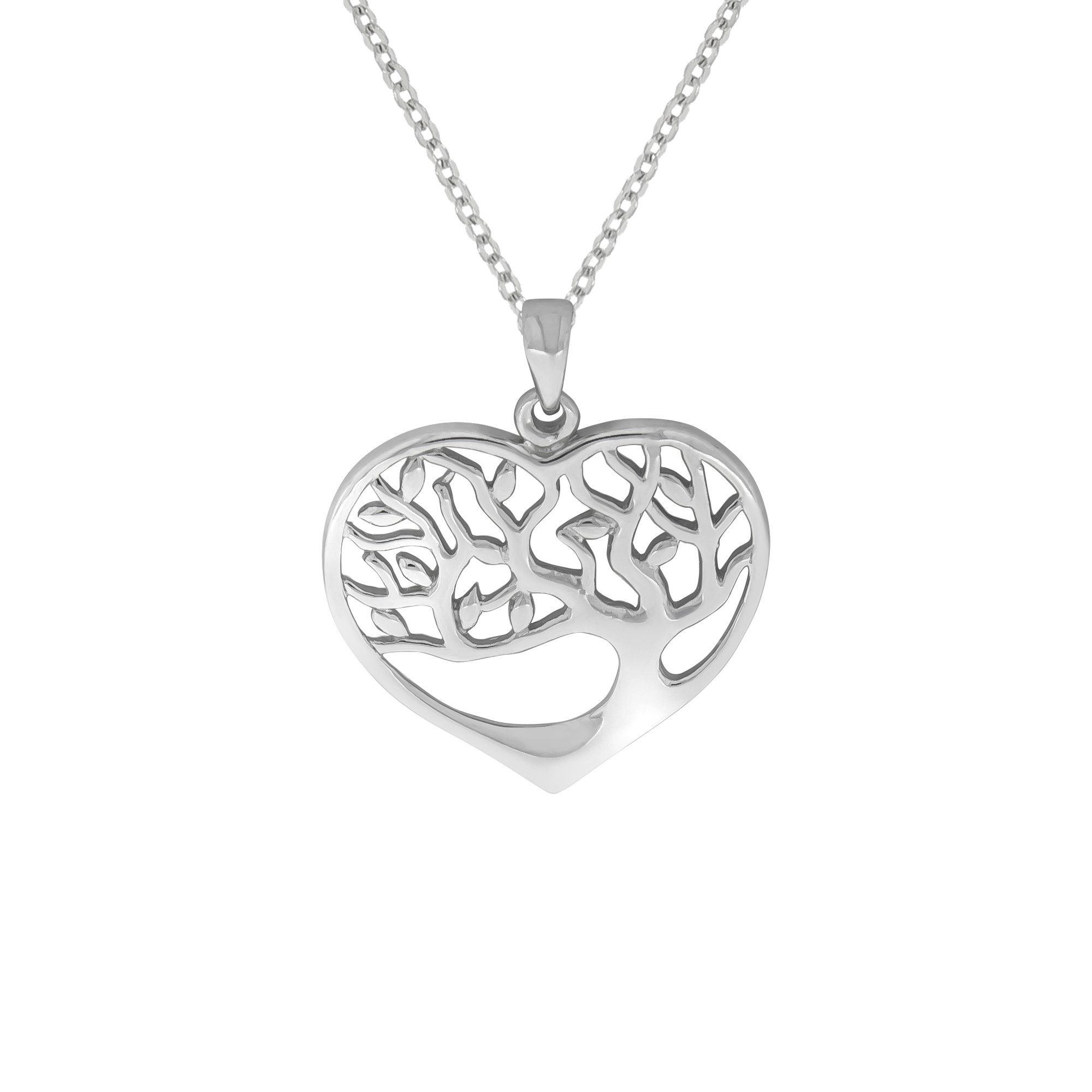 Kette mit Anhänger Silber 925 rhodiniert mit Herz- und Lebensbaum-Motiv