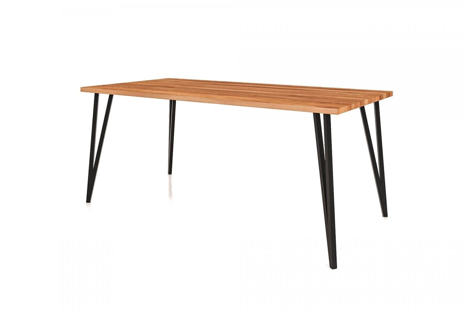 Natur24 Esstisch Esstisch Rolo Kernbuche massiv 80x130x76cm mit schwarzen Metallbeinen
