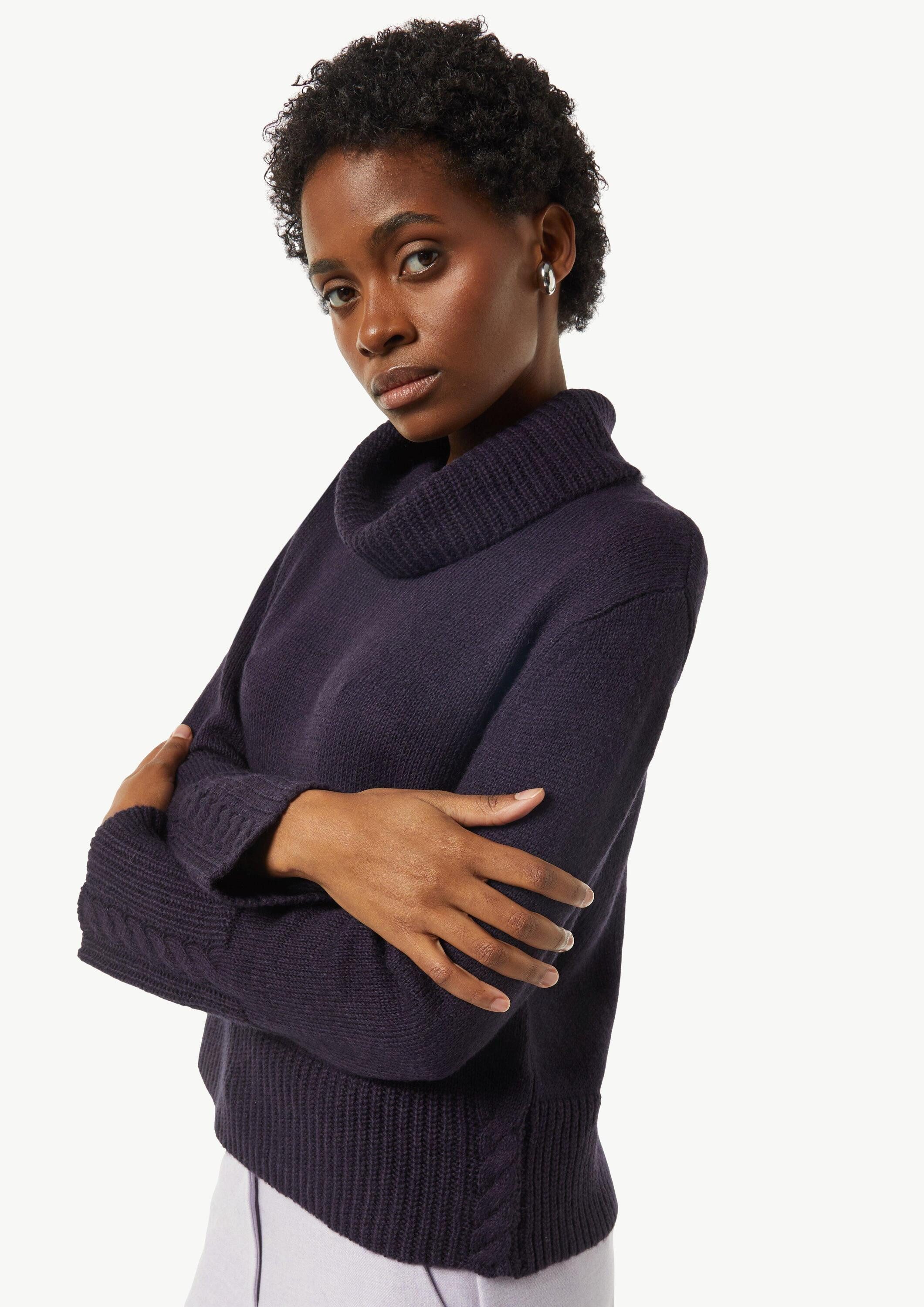 comma Longpullover Strickpullover Rollkragenpullover mit Zopfdetail