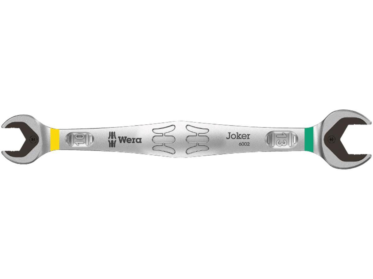 Wera Maulschlüssel 6002 Doppelmaulschlüssel Joker 10/13 Metrisch, 30° Rückholwinkel mit Doppelsechskant-Geometrie