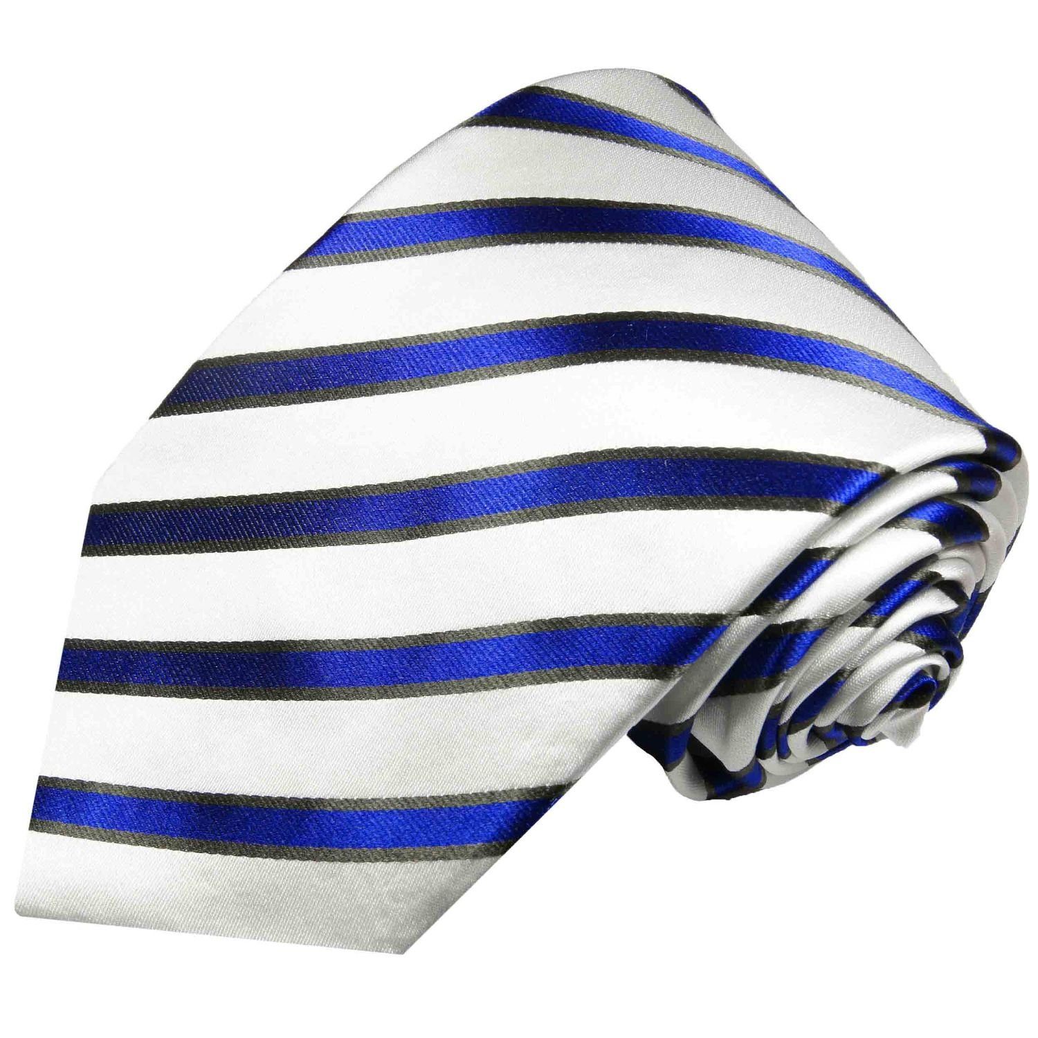 gestreift mit Krawatte Paul und Breit (Set, Seide 100% 985 2-St., weiß Seidenkrawatte Krawatte (8cm), blau Herren Malone Tuch Einstecktuch)