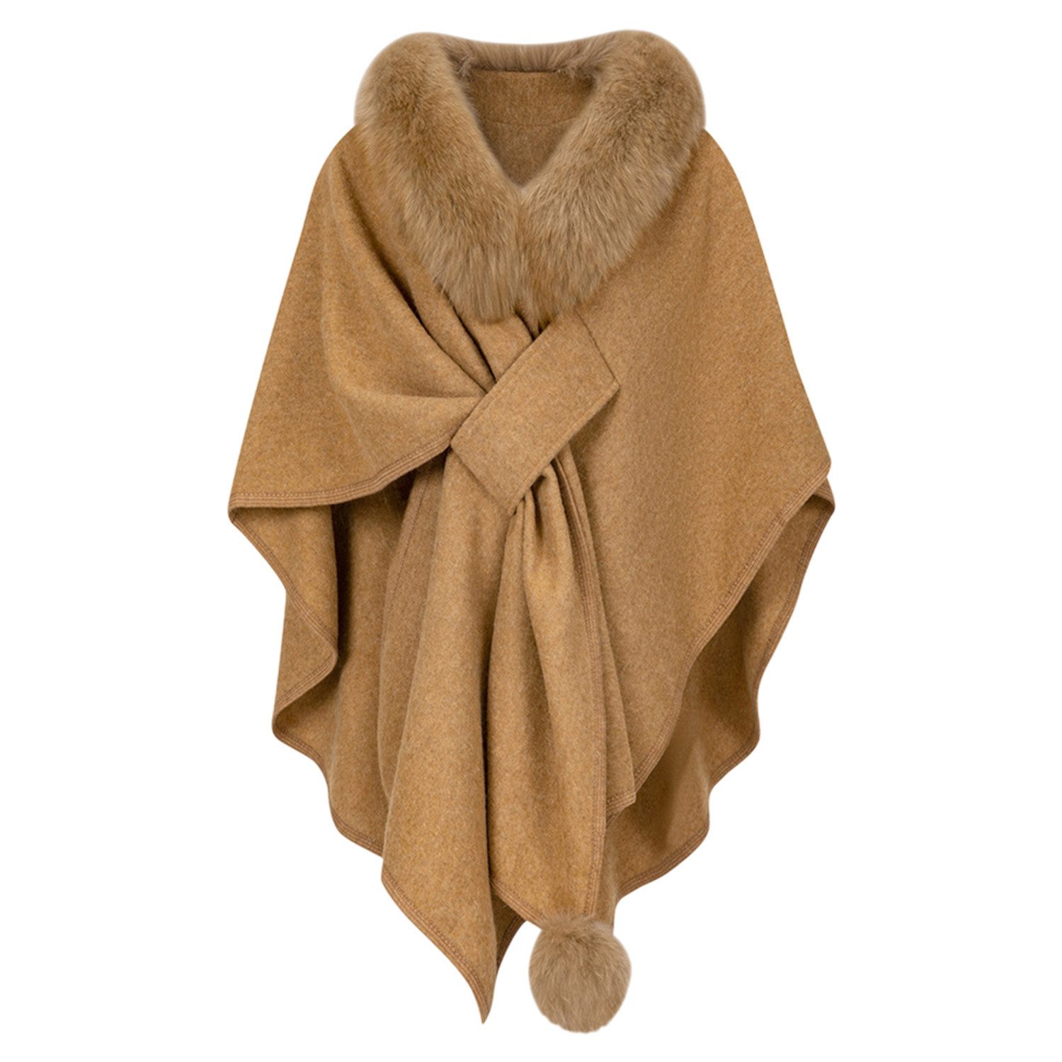 Refttenw Poncho Damen Winter Umhang Strickjacke,Cardigan,Schal,mit Pelzkragen