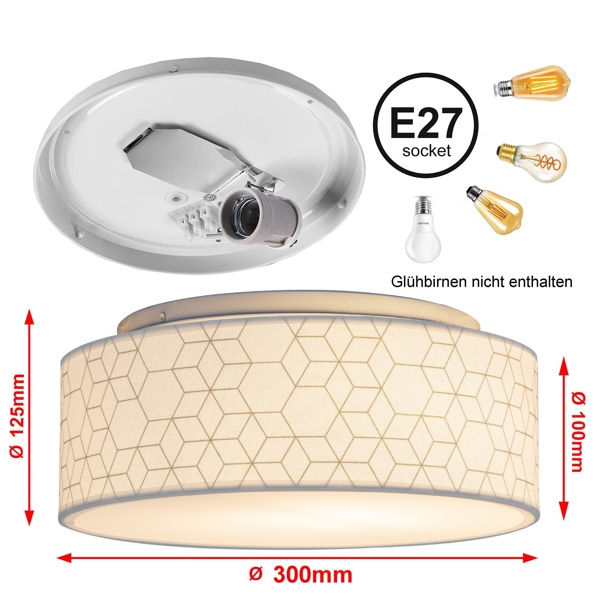 Zedelmaier Lampenschirm Deckenlampe Deckenleuchte Stoff, Max.40W/E27, ohne Leuchtmittel, Geeignet für Wohnzimmer Schlafzimmer Küche Flur Kinderzimmer