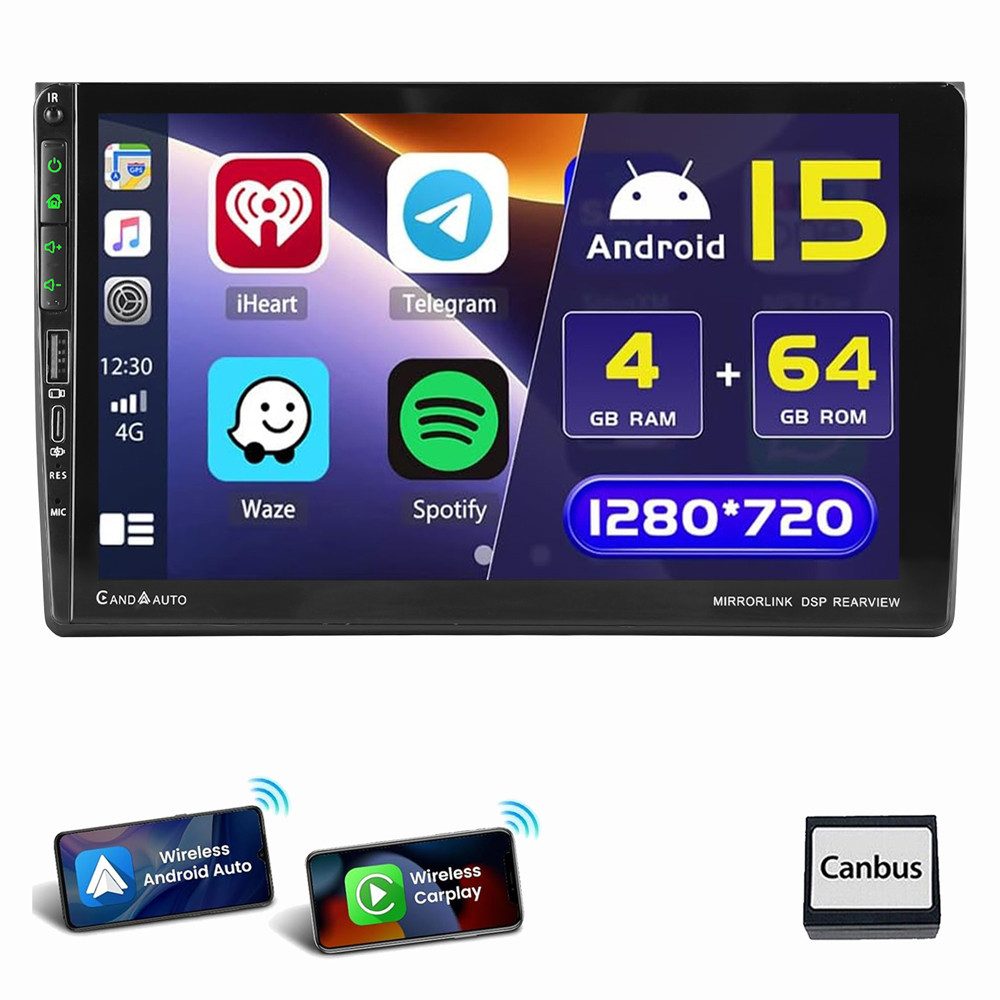 ESSGOO Für Audi A4 S4 RS4 B6 B7 SEAT EXEO CarPlay 4+64G Autoradio Android 15 Autoradio (4+64GB, FM, GPS NAVI SWC RDS)