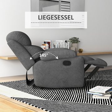 HOMCOM Relaxsessel Einzelsofa Liege 145° neigbarer Liegesessel (Fernsehsessel, 1-St., TV-Sessel), für Wohnzimmer Leinen Grau 93 x 88 x 102 cm