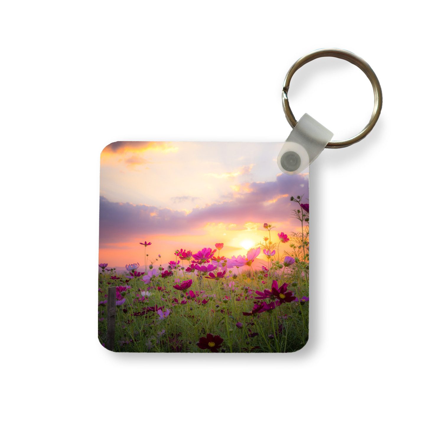 Schlüsselanhänger Sonnenuntergang - Blumen - Rosa - Natur - Grün