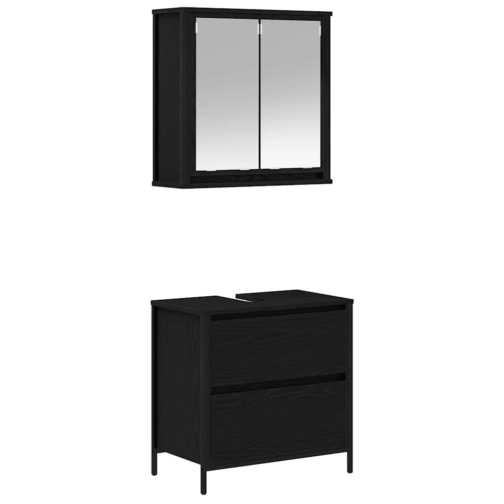 vidaXL Badezimmer-Set 2-tlg. Badmöbel-Set Schwarz Eichen-Optik günstig online kaufen