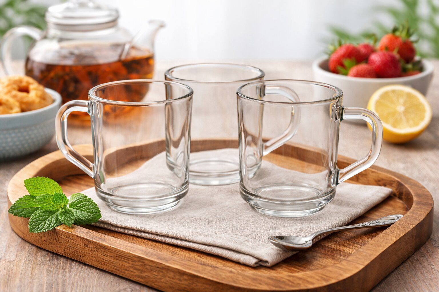 BigDean Teeglas 6 Stück Teegläser Set Teegläser mit Henkel 230 ml Kaffee Gläser robust, 6-tlg., Glas, Vielseitig, Spülmaschinengeeignet, Mikrowellengeeignet – Bild 5 von 5