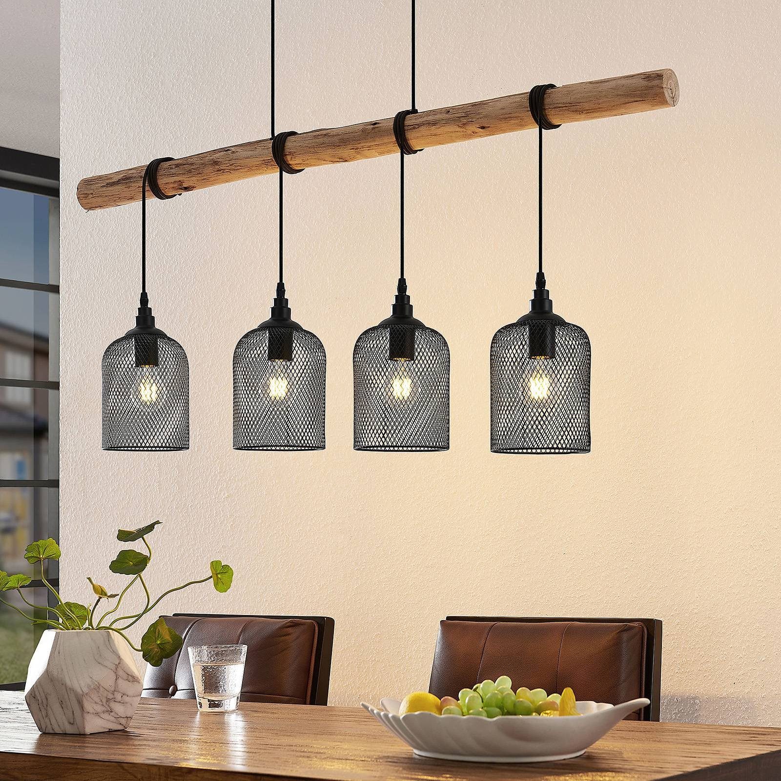 Lindby Hängeleuchte Elrond, Holz IP20, 4 x 60 W