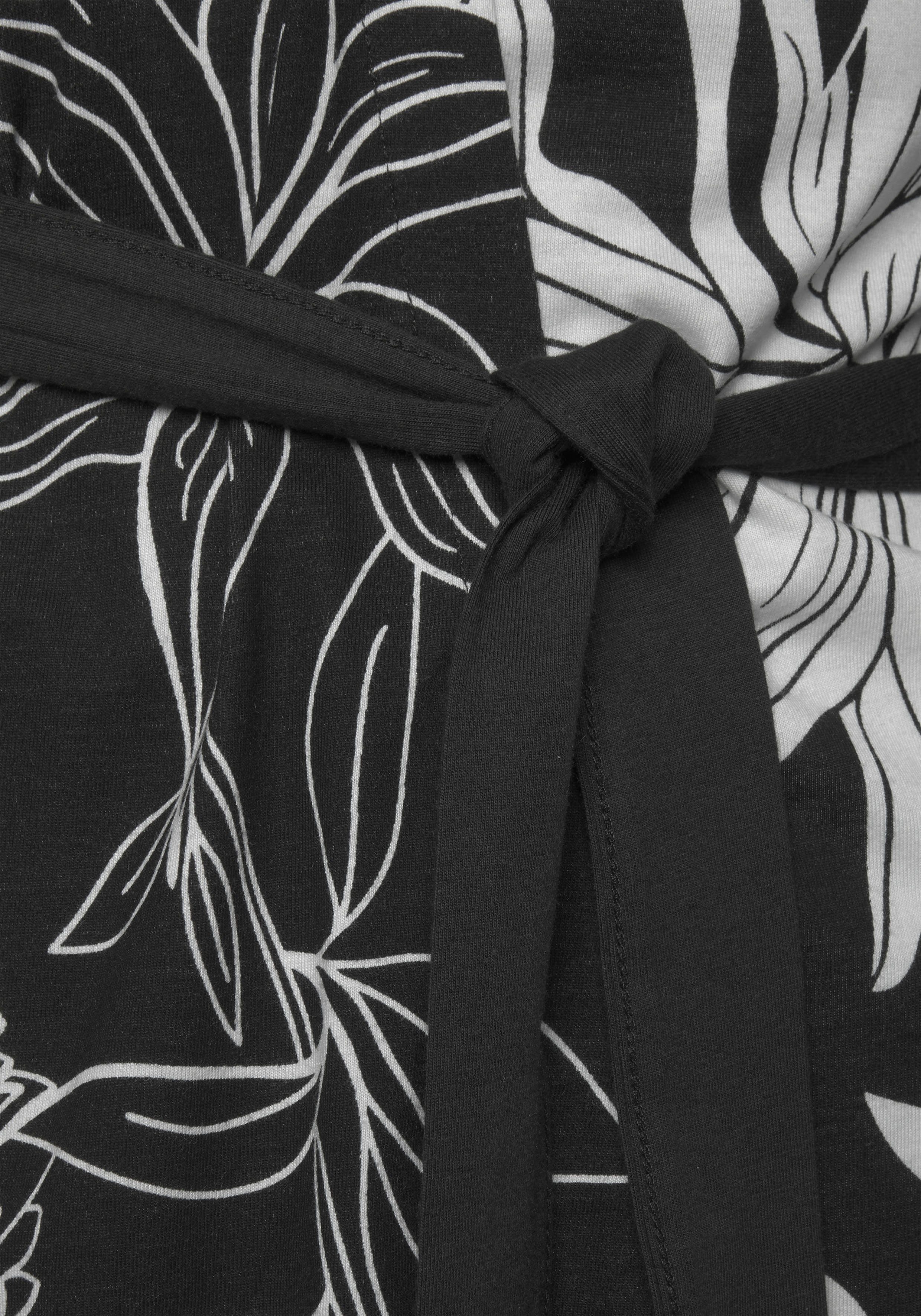 Kimono, Kurzform, Gürtel, Single-Jersey, floralem LASCANA schwarz Kimono-Kragen, mit Druck