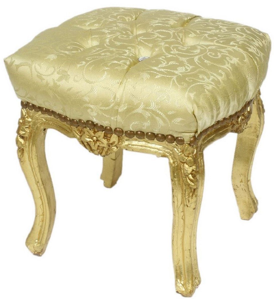 Hocker Barock Fußhocker Gold Muster / Gold 45 x 40 x H. 35 cm - Handgefertigter Barock Hocker mit Glitzersteinen - Barockstil Möbel