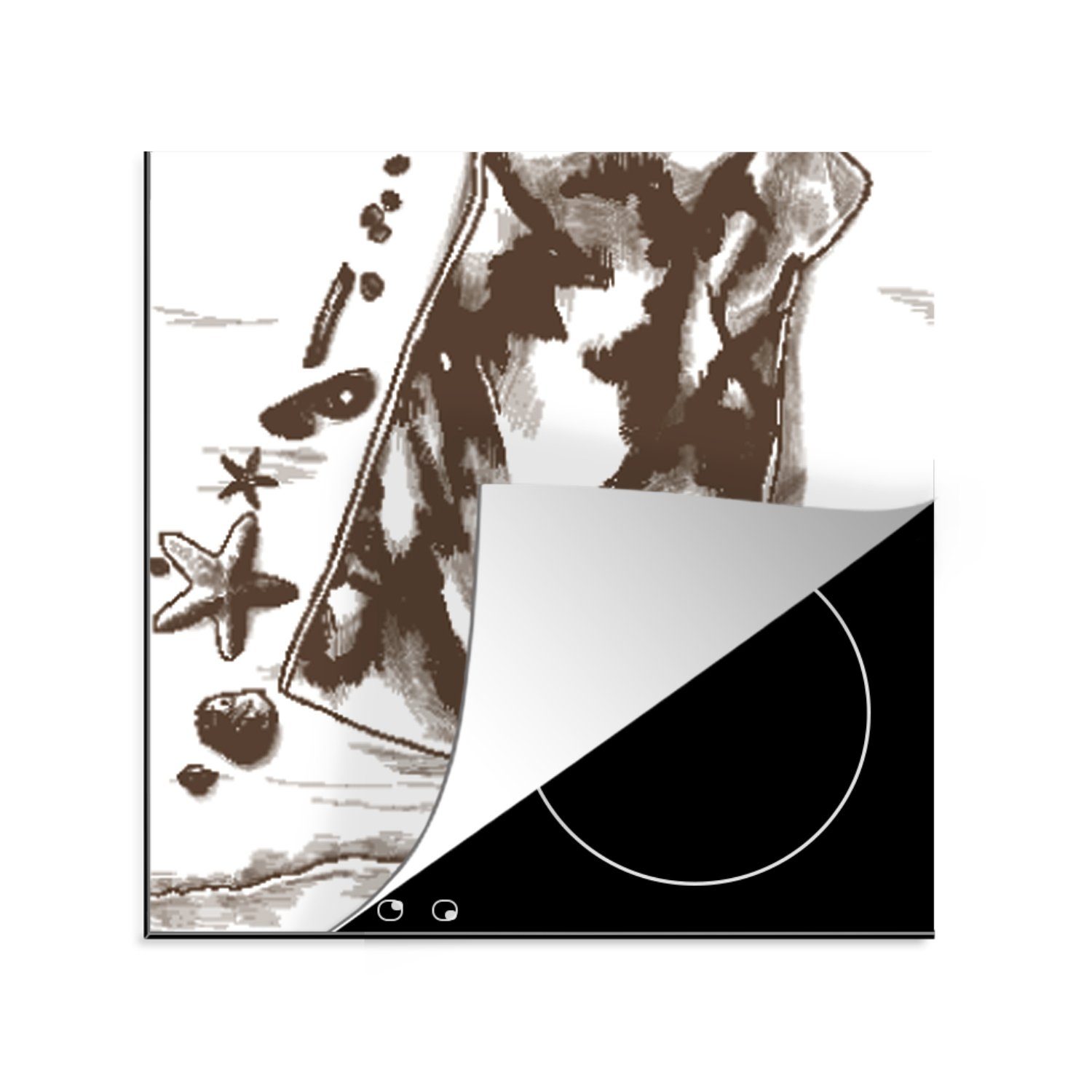 MuchoWow Herdblende-/Abdeckplatte Strand - Handtuch - Hausschuhe, Vinyl, (1 tlg), 78x78 cm, Ceranfeldabdeckung, Arbeitsplatte für küche | Herdabdeckplatten